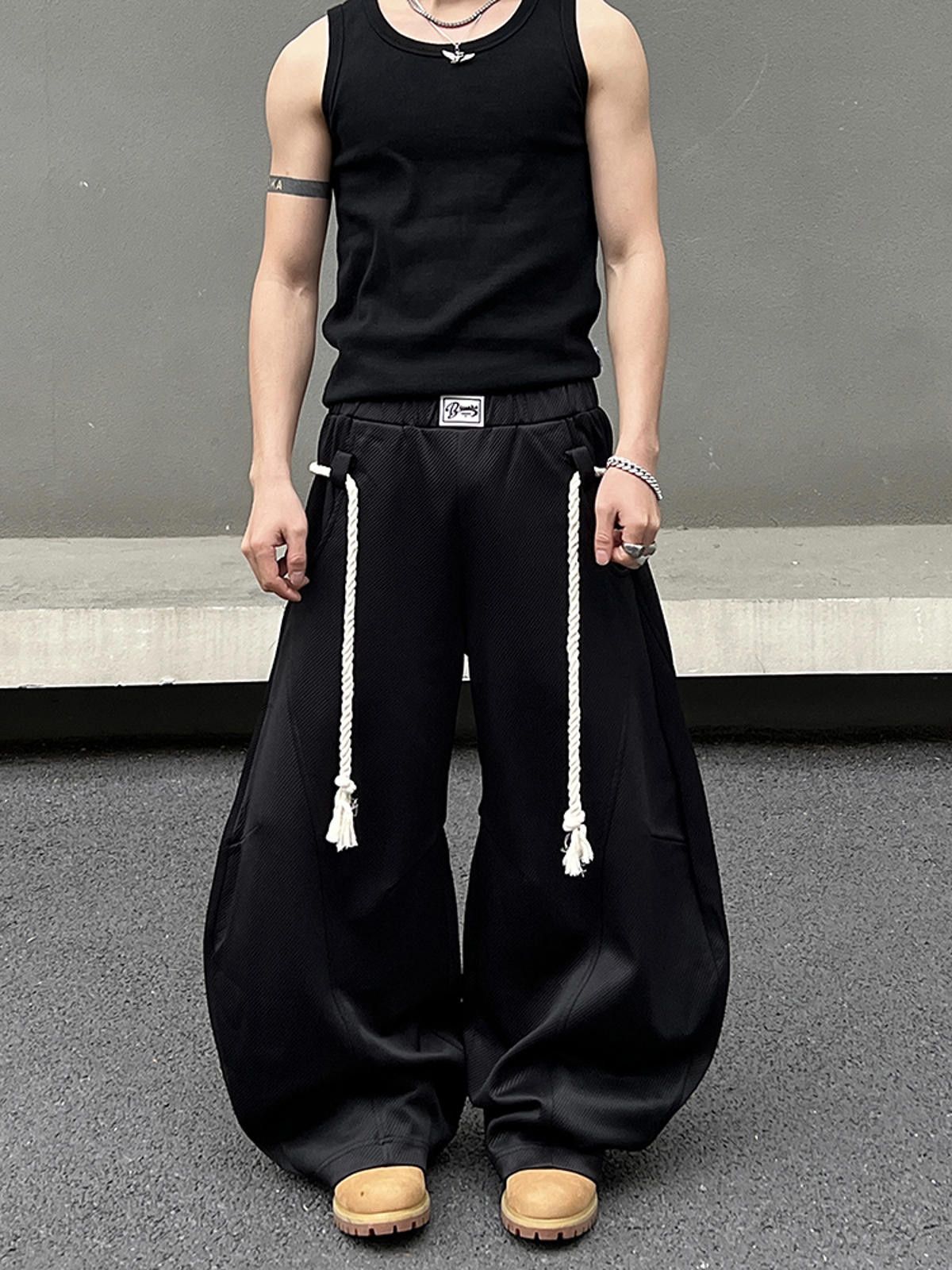Other Trendy Black Baggy Pants with Rope Detail Size US 30 / EU 46 - 4 Thumbnail