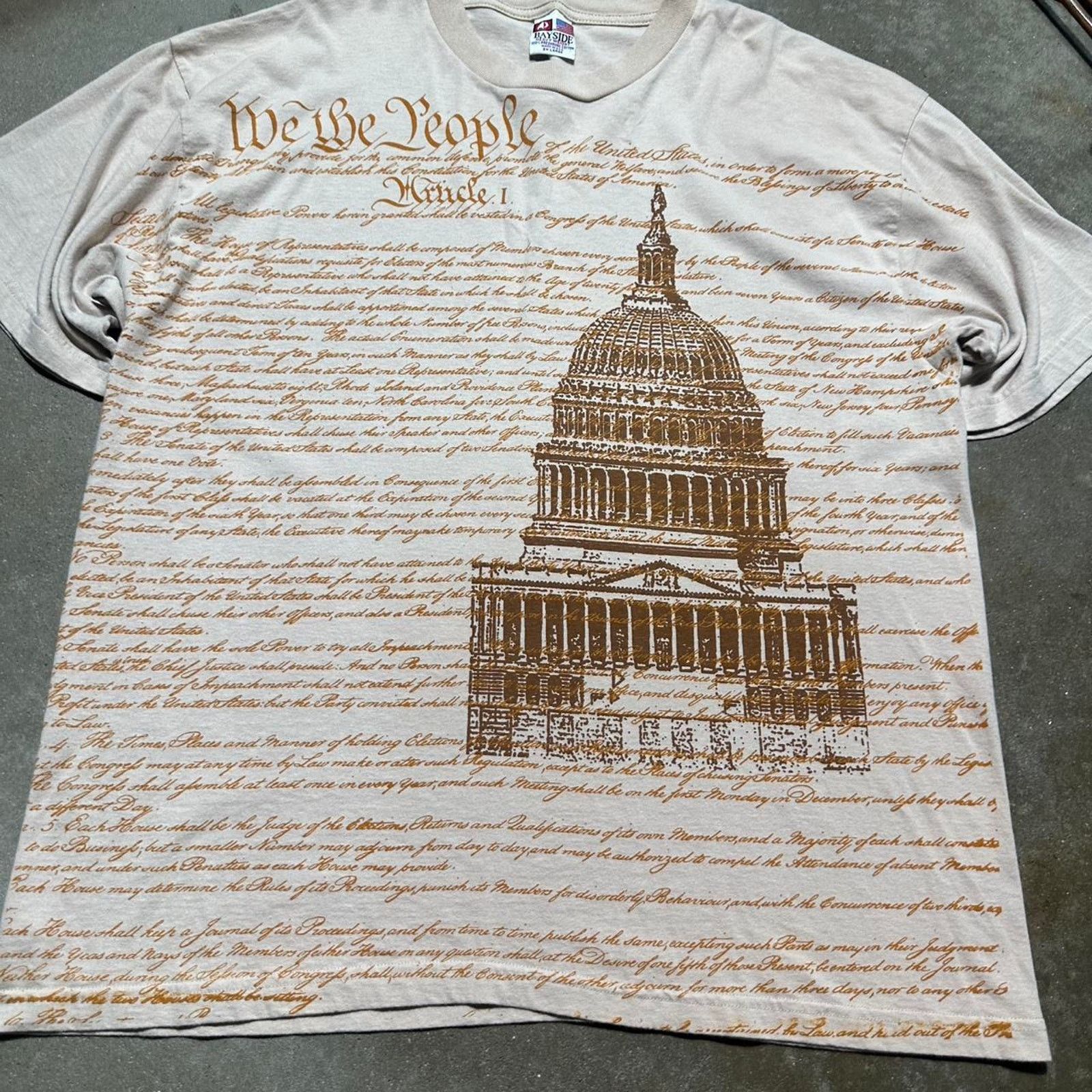 Hanes Vintage 90s Bayside “We The People” AOP Tee Mens XL Shirt Size US XL / EU 56 / 4 - 2 Thumbnail