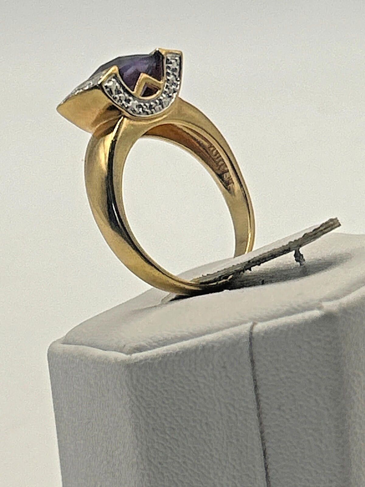 Sterling Silver Vintage Gold Sterling Silver Ring Size 7.75 Purple stone Size ONE SIZE - 4 Thumbnail