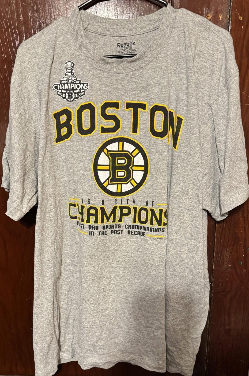 Reebok Boston Bruins Reebok Stanley Cup Champs Gray Tee Men Sz XXL Size ONE SIZE - 1 Thumbnail