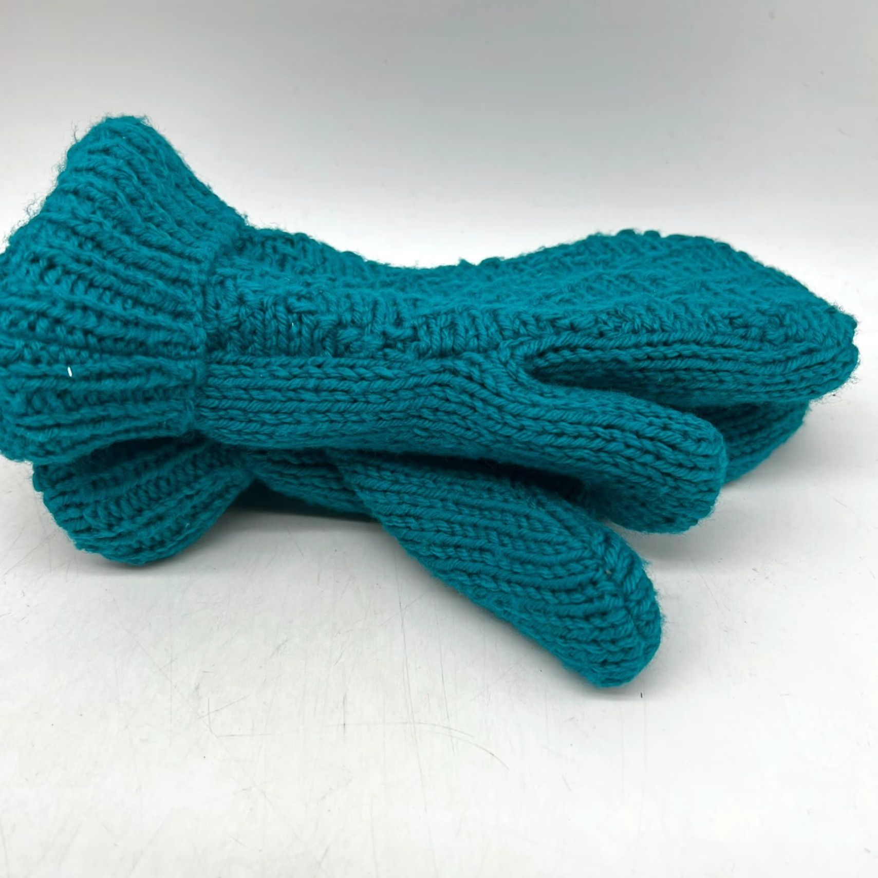 Altea Gwynne HANDMADE Mittens Women L Teal Recycled Acrylic Knit Fleece Lining Size L / US 10 / IT 46 - 5 Thumbnail
