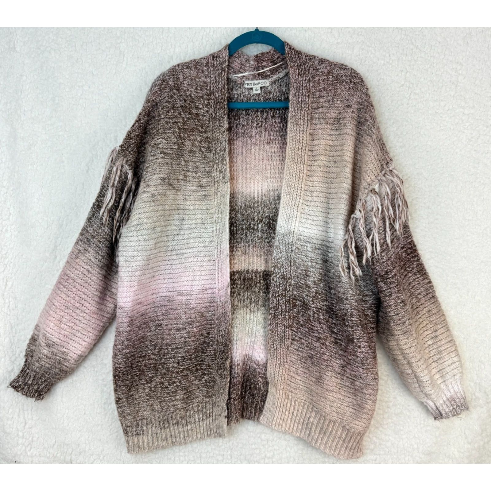 Frye Frye and Co. Cardigan Sweater Womens Large Pink Ombre Long Sleeve Knit Fringe Size L / US 10 / IT 46 - 2 Thumbnail