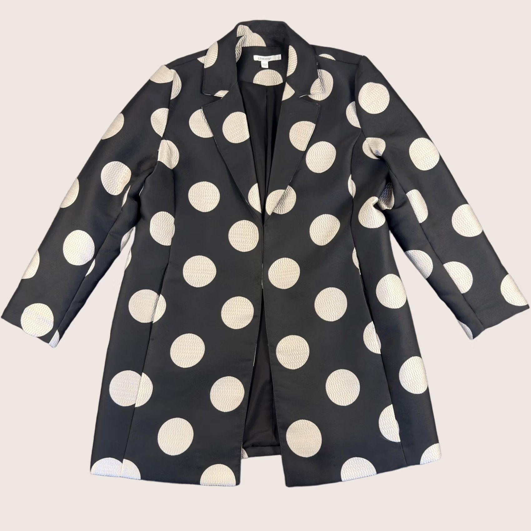 Vintage Chicos Coat Womens 12 Gray Polka Dot Mid Length Lined Overcoat Classic Career Size XL / US 12-14 / IT 48-50 - 1 Thumbnail