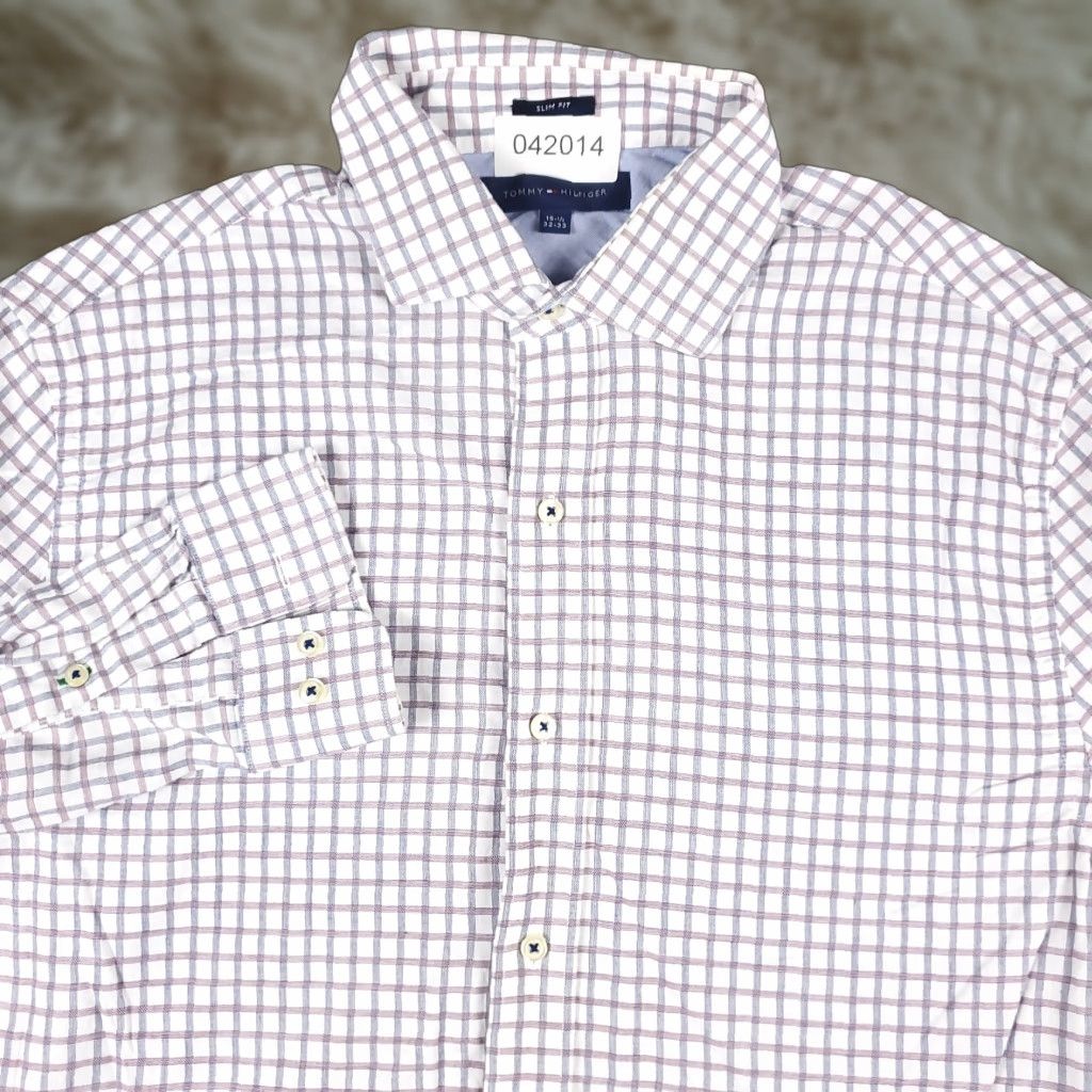 Tommy Hilfiger Tommy Hilfiger Dress Shirt Men 15.5 Red Blue White Check Long Sleeve Button-Up Casual Formal Size 40R - 1 Thumbnail