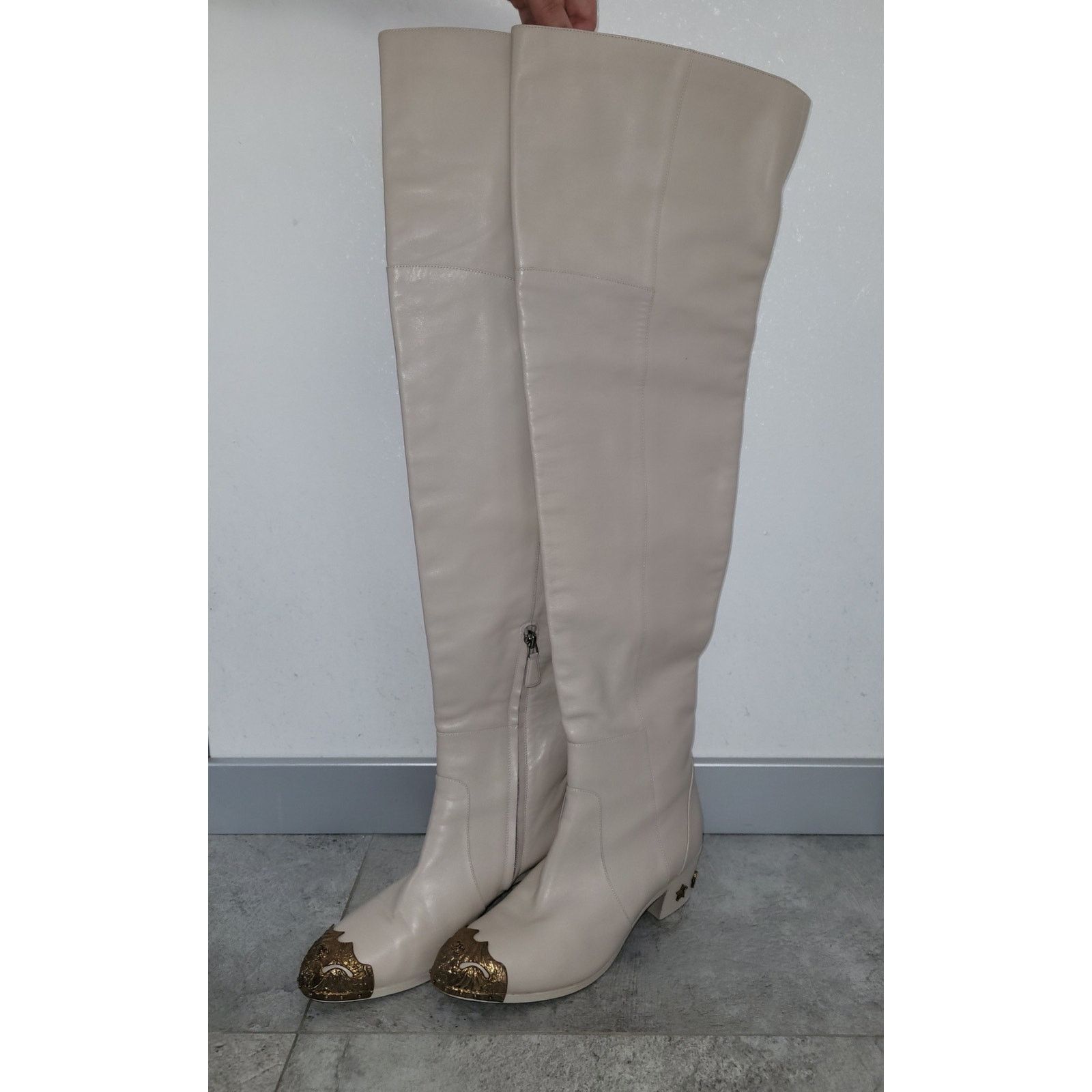 Chanel Chanel Beige Leather Paris Dallas Thigh High Boots Sz. 40 Size US 9 / IT 39 - 7 Thumbnail
