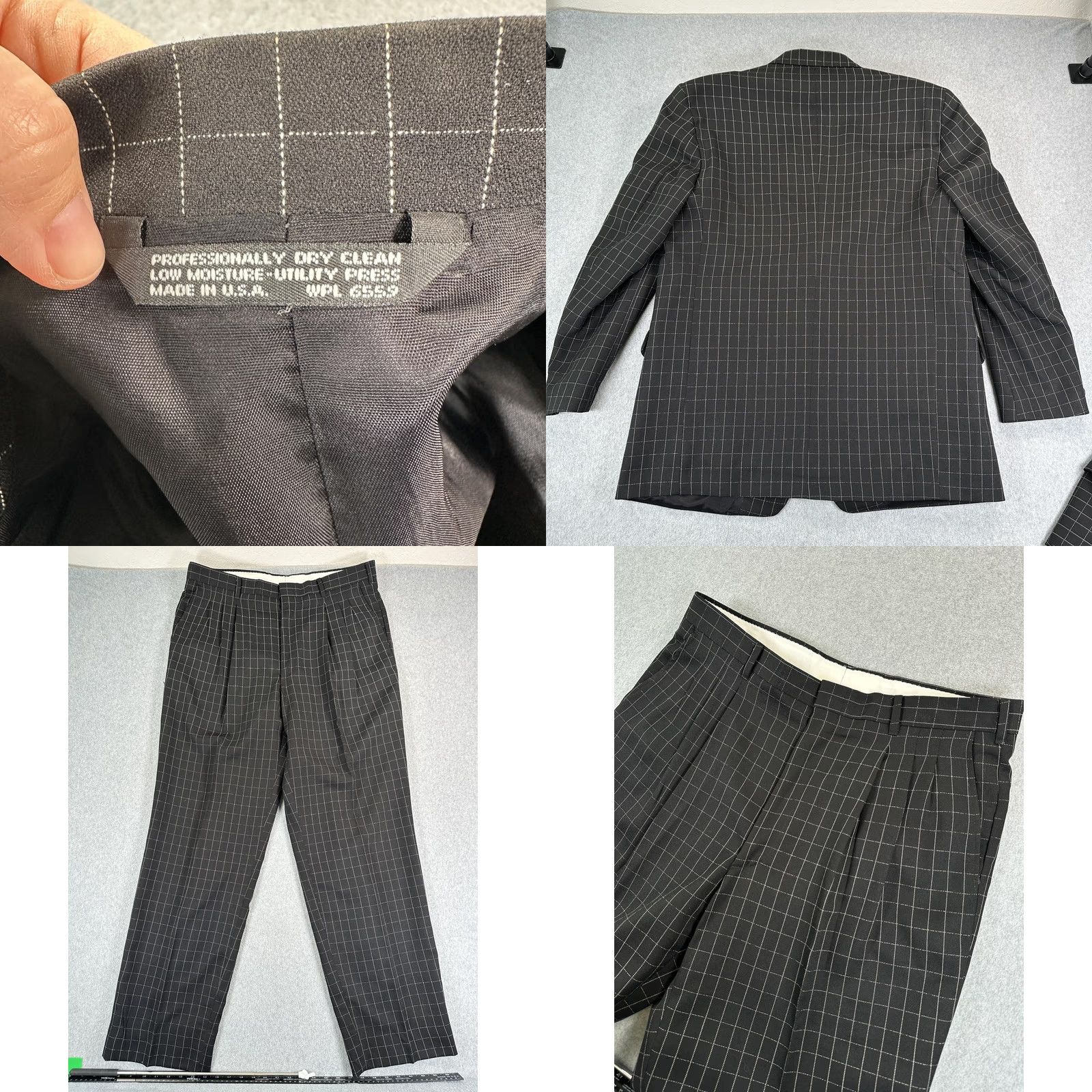 Vintage VINTAGE Falcone Suit Blazer Pants 2 Piece Mens 44 Long Black Windowpane Check USA Size 44R - 9 Thumbnail