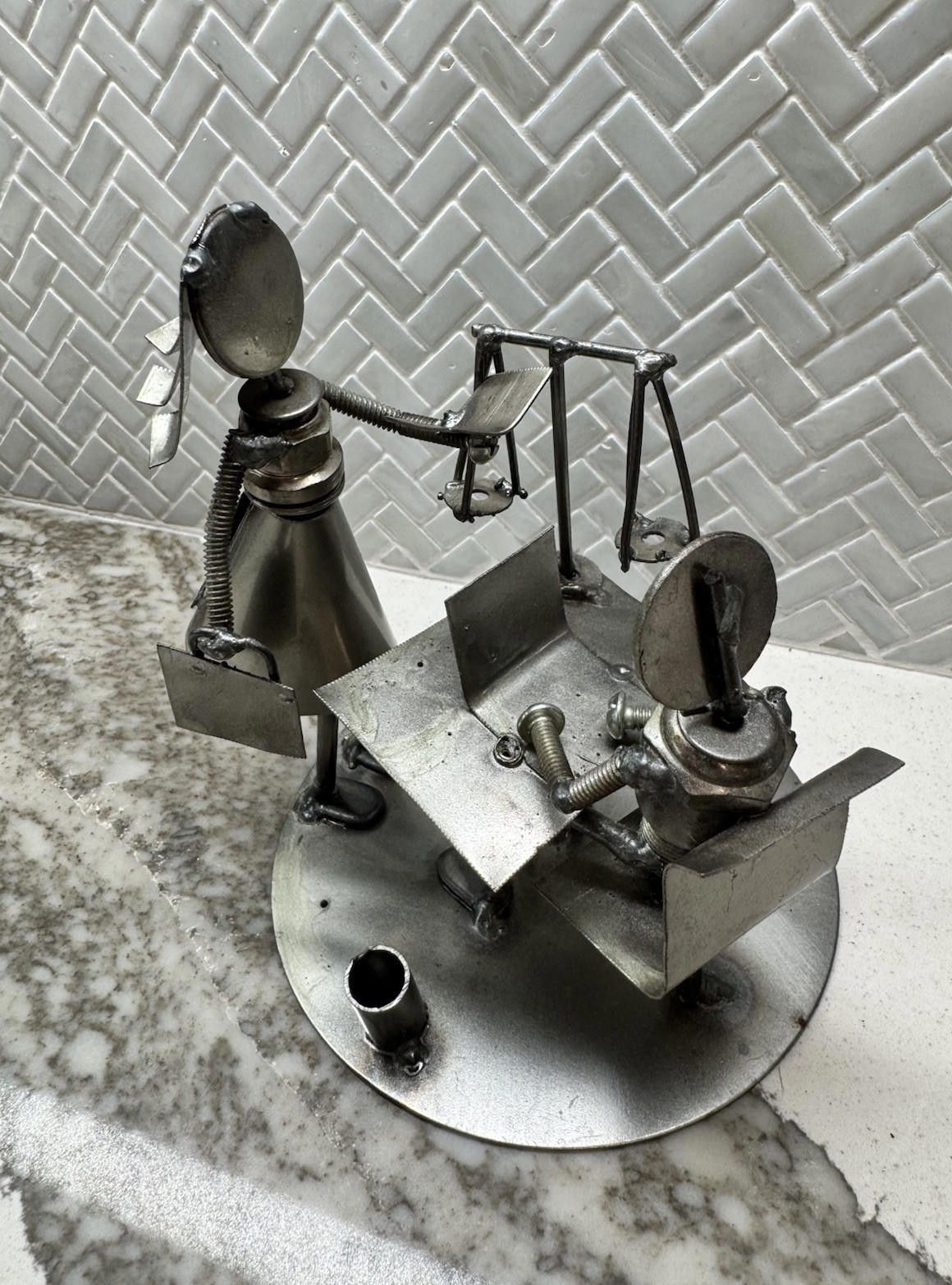 Designer Metal Sculpture Art Recycled Handcrafted Figure Rustic Buss. Size ONE SIZE - 2 Thumbnail