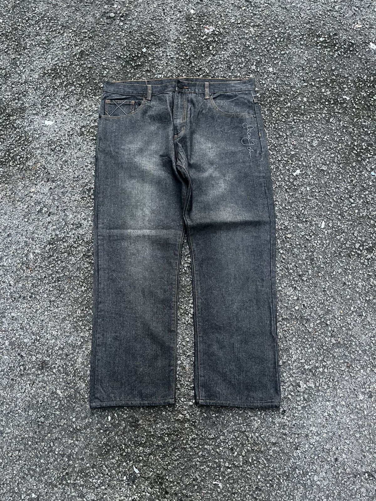 Sean John Y2K Vintage Sean John Embroidery Jeans Faded Black Denim Size US 40 / EU 56 - 1 Thumbnail