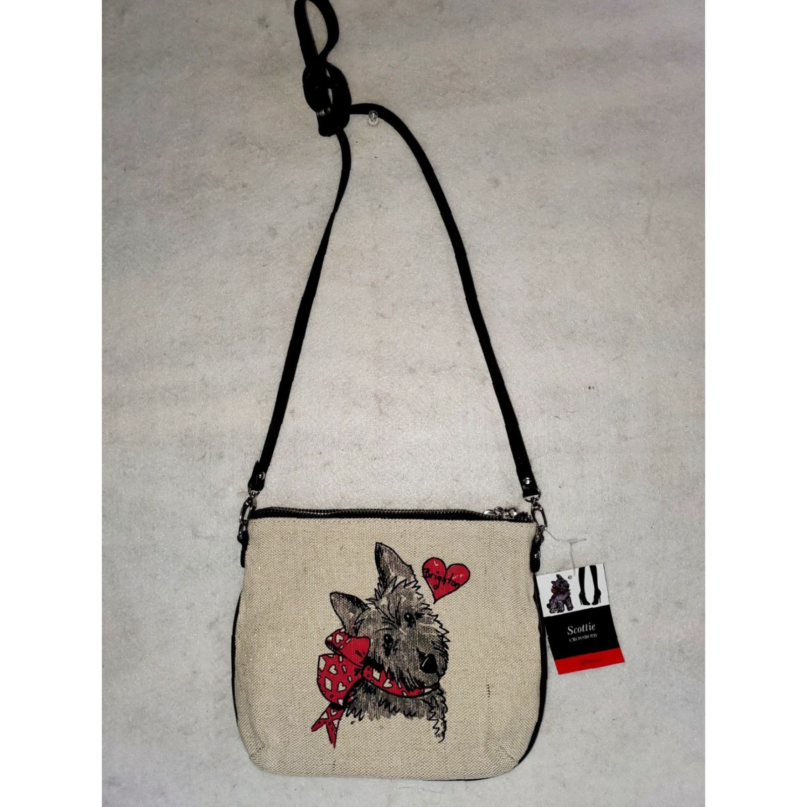 Brighton Brighton Crossbody Bag Womens Scottie Dog Canvas Small Natural Ivory Faux Leather Strap Detachable Zipper 9x3x8 Purse Accessories Queen of Love Size ONE SIZE - 8 Thumbnail