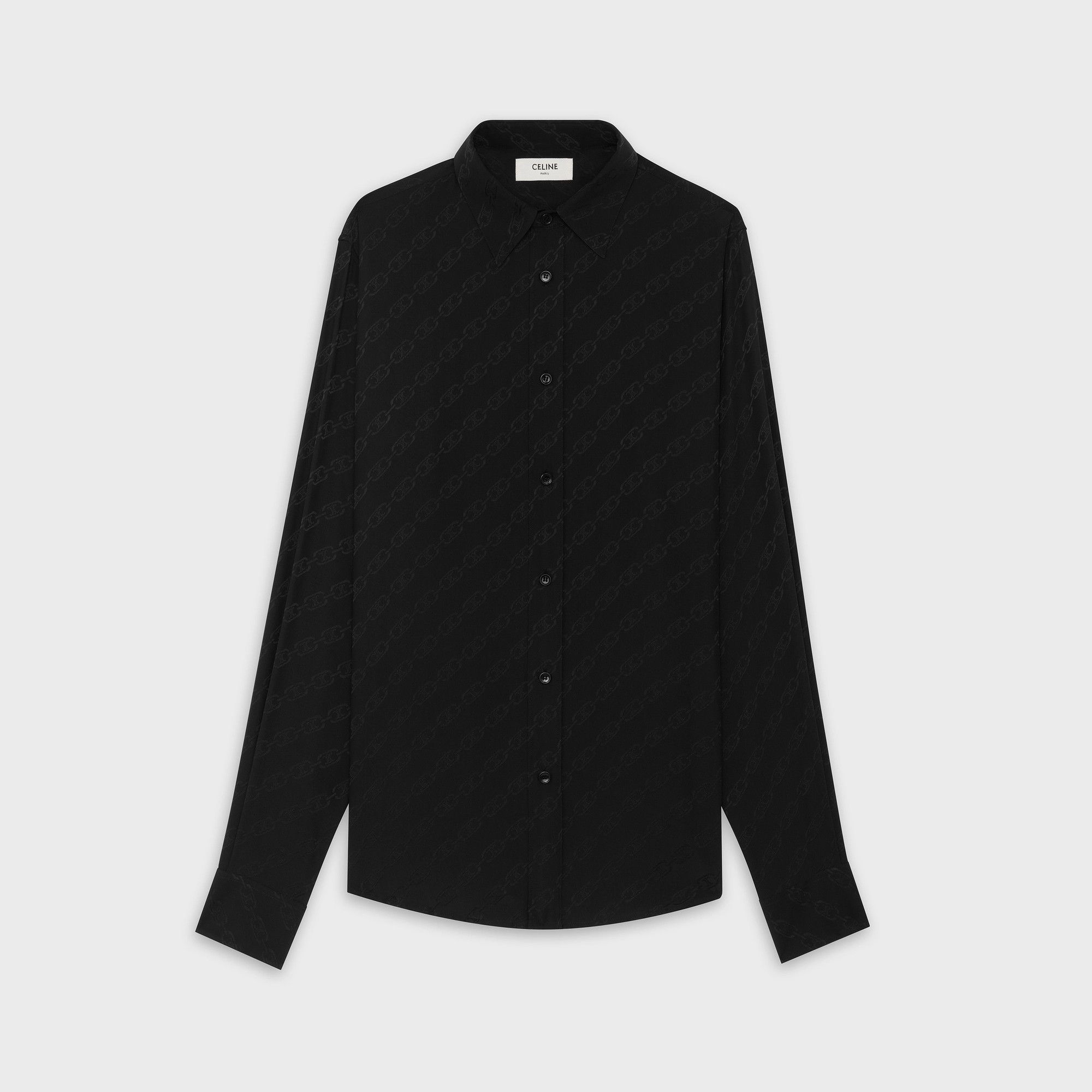 image of Celine x Hedi Slimane Black Jacquard Silk “Triomphe” Classic Shirt, Men's (Size Medium)