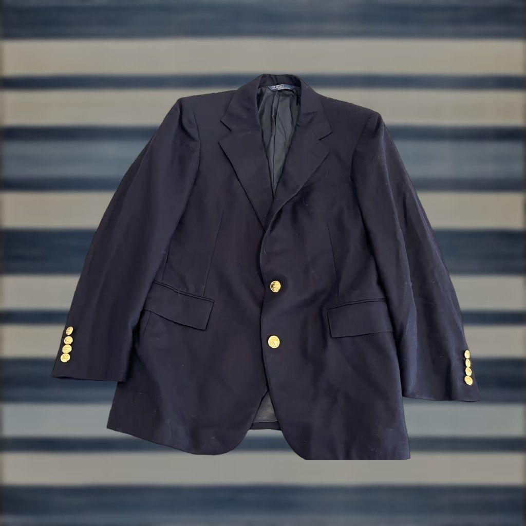 Polo Ralph Lauren Polo Ralph Lauren Blazer Sport Coat Jacket Mens 42R Navy Wool Gold Buttons Size US XL / EU 56 / 4 - 1 Thumbnail