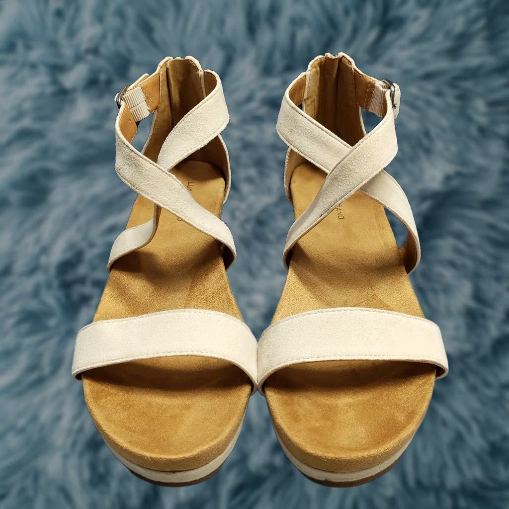 Lucky Brand Lucky Brand Kenadee Wedge Sandals Womens US 10M Tan Brown Leather Buckle Strap Sandal Size US 10 / IT 40 - 1 Thumbnail