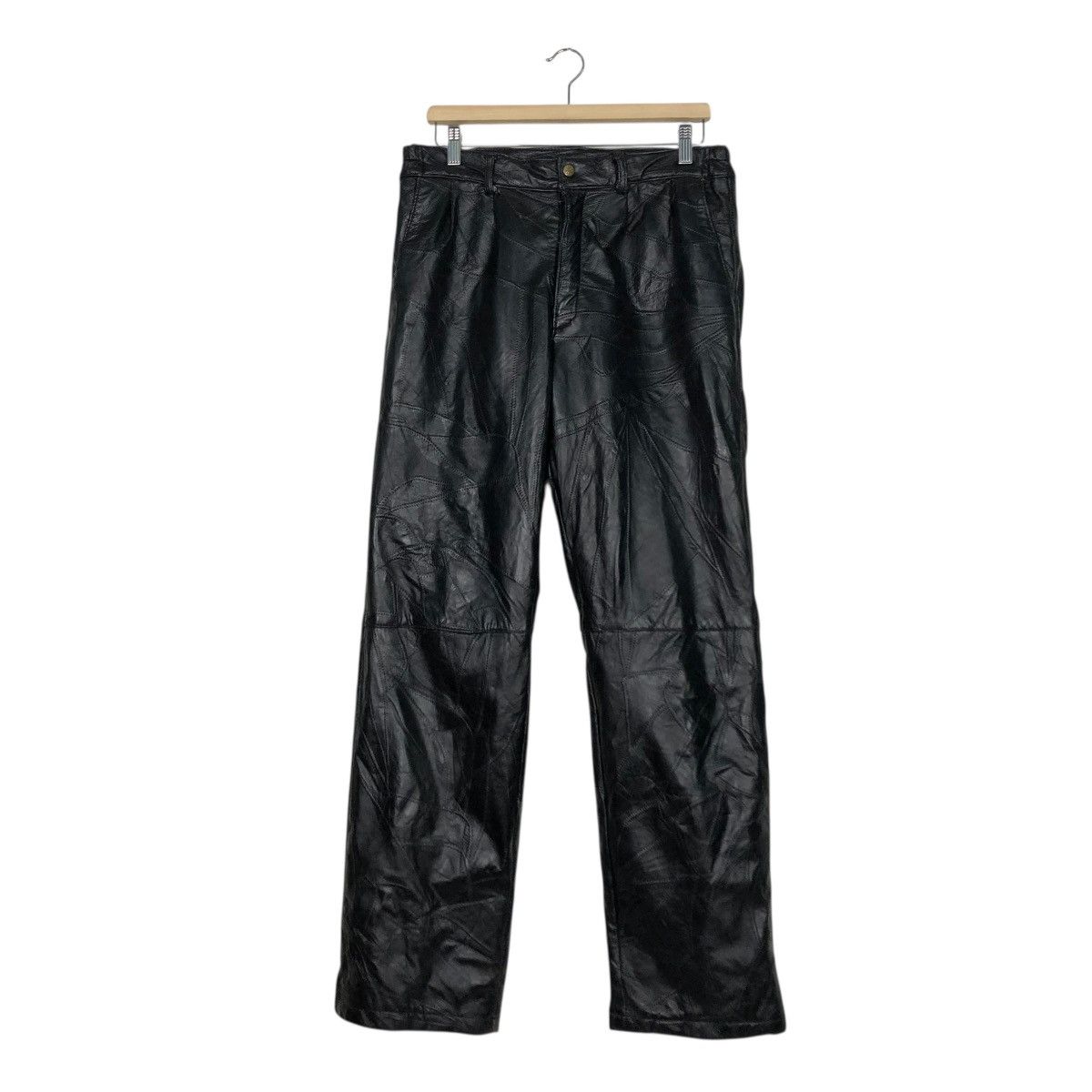 Japanese Brand 🔥RICH BLACK VINTAGE BIKER LEATHER PANTS UNBRAND ISSEY MIYAKE Size US 32 / EU 48 - 3 Thumbnail