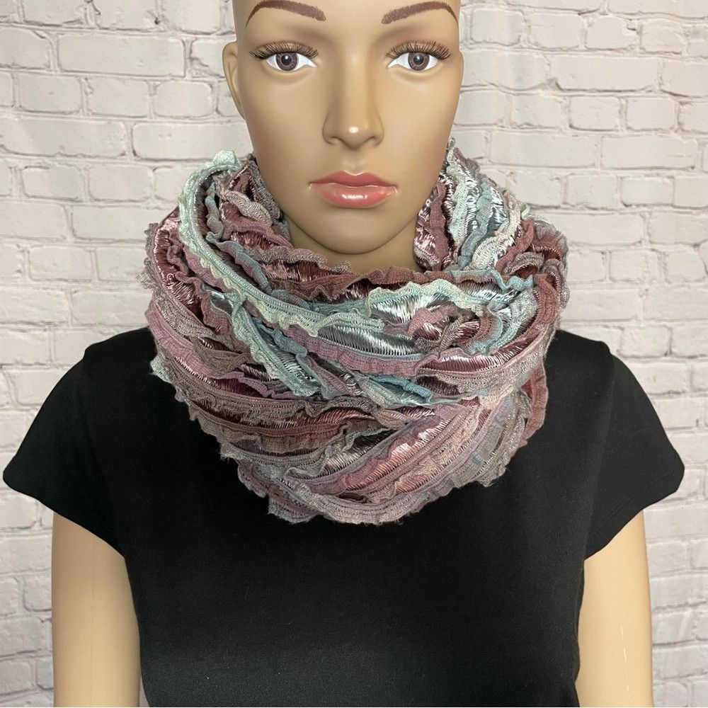 Other Tube Ruffles Beige Brown Gray Scarf Size ONE SIZE - 3 Thumbnail