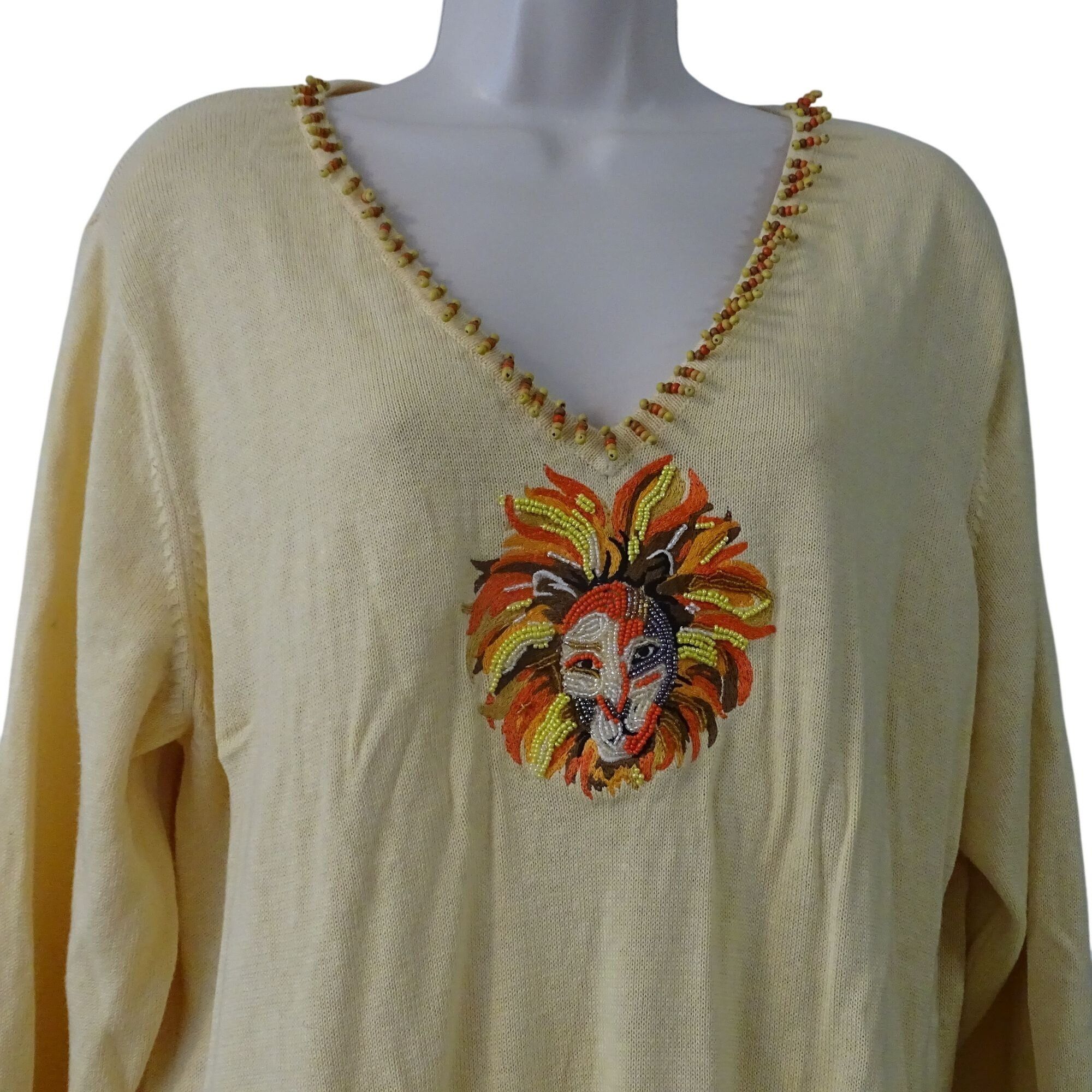 Vintage Vtg Storybook Knits Yellow Beaded Lion Tunic Knit Sweater Size XL / US 12-14 / IT 48-50 - 1 Thumbnail