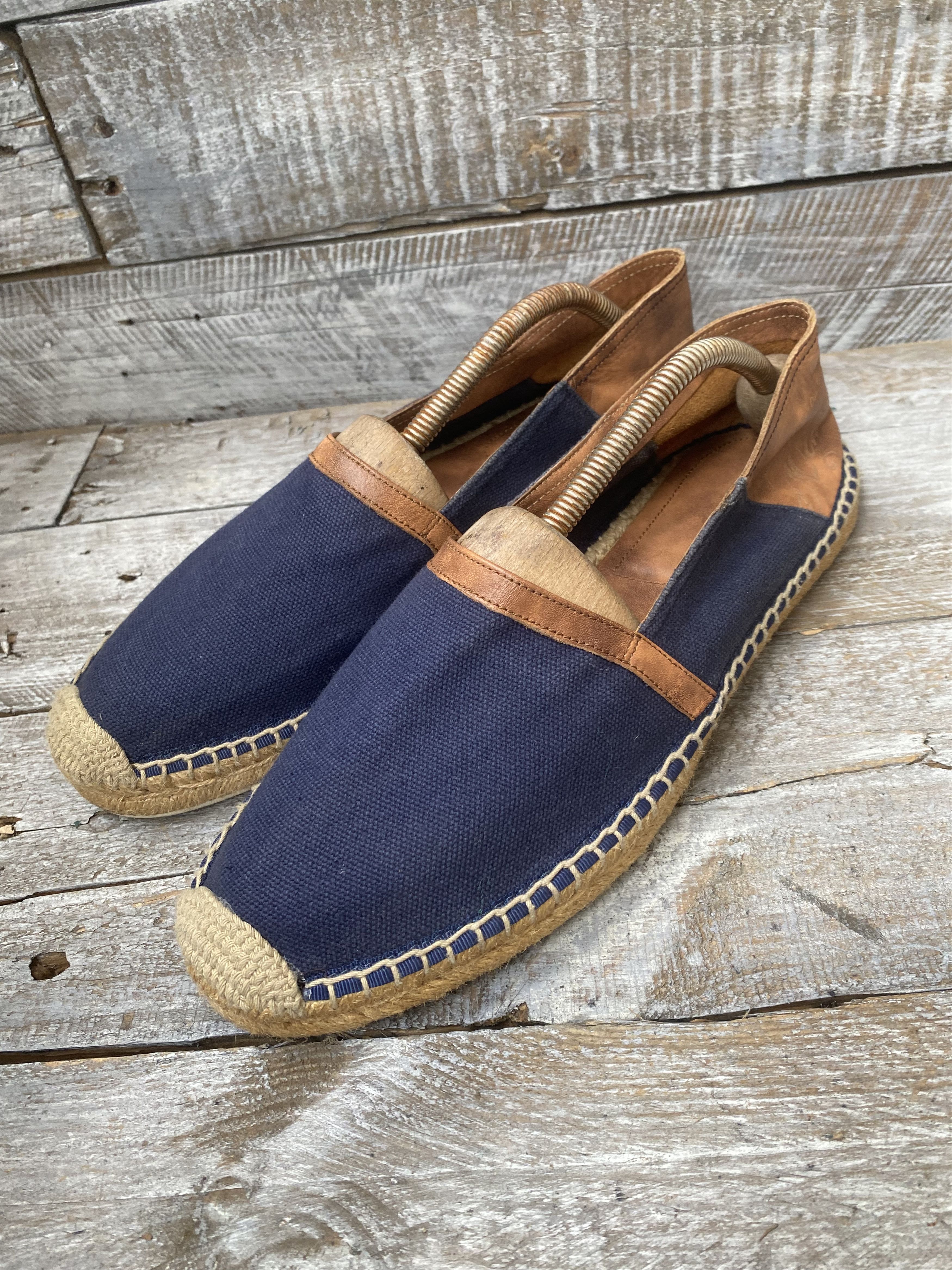 Berluti espadrille blue canvas slip on shoes sz uk 7.5