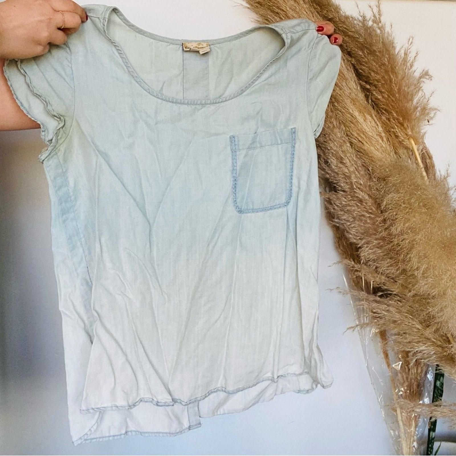 Anthropologie ANTHROPOLOGIE Blue Chambray Ombre Denim Tee Shirt Blouse Top Size S / US 4 / IT 40 - 3 Thumbnail