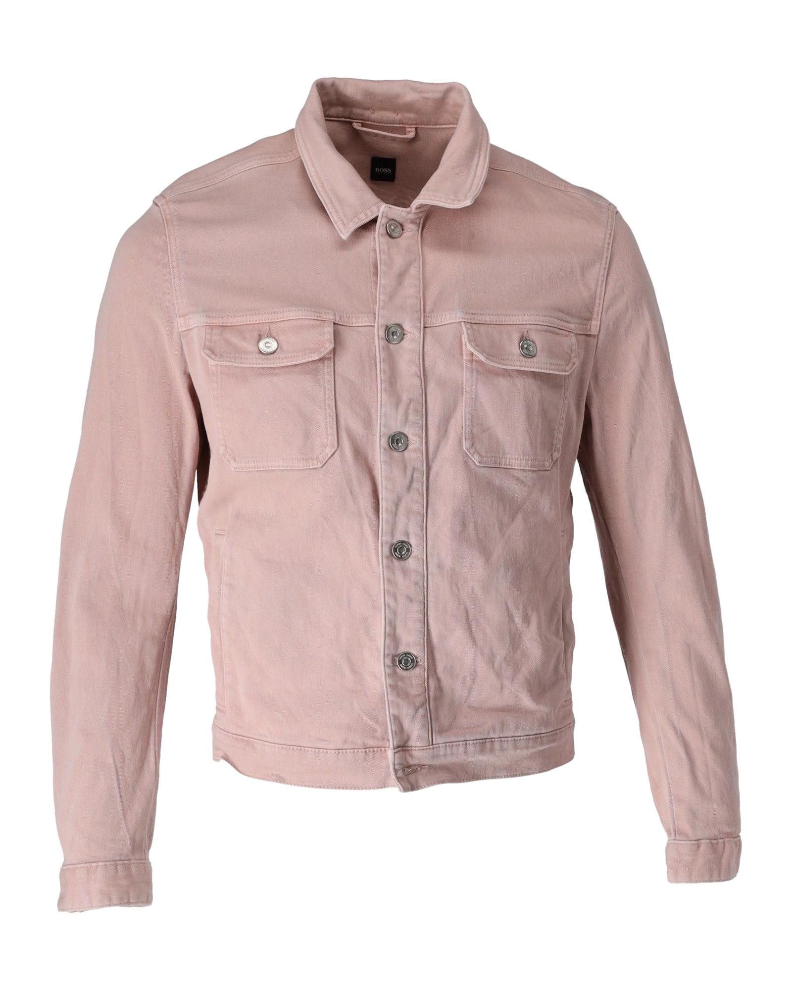 image of Hugo Boss Buttoned Denim Jacket In Flattering Pink Hue, Men's (Size Large)