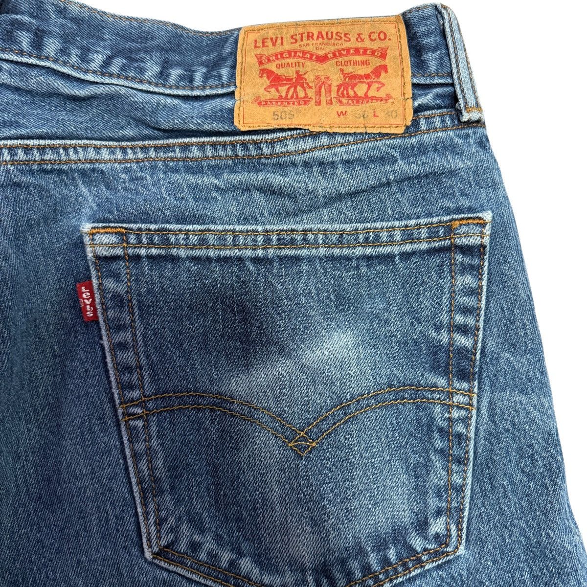 Levi's Levi’s 505 Regular Fit Jeans Mid Wash Distressed 36x30 Size US 36 / EU 52 - 3 Thumbnail