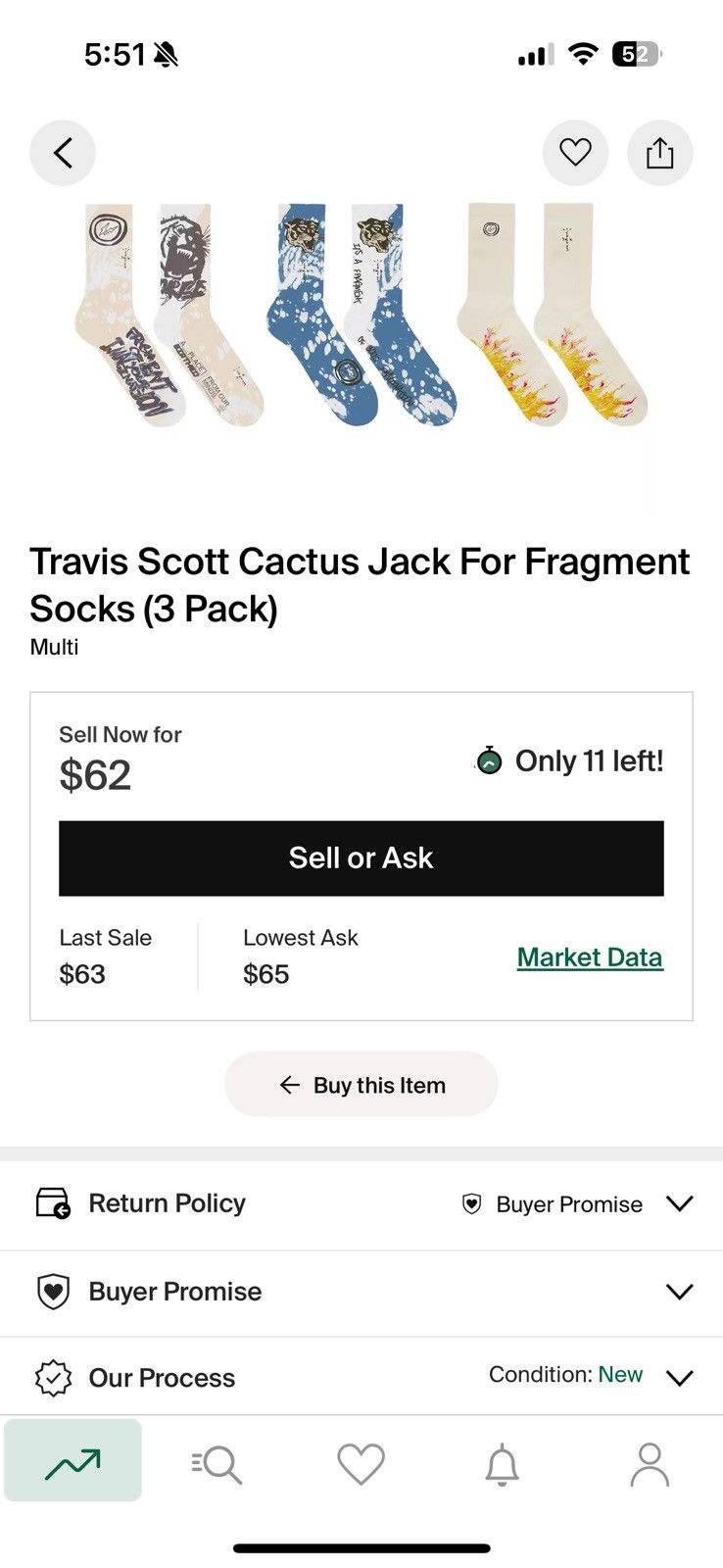 Travis Scott Travis Scott Cactus Jack for Fragment Design Socks (3 pack) Size ONE SIZE - 5 Thumbnail
