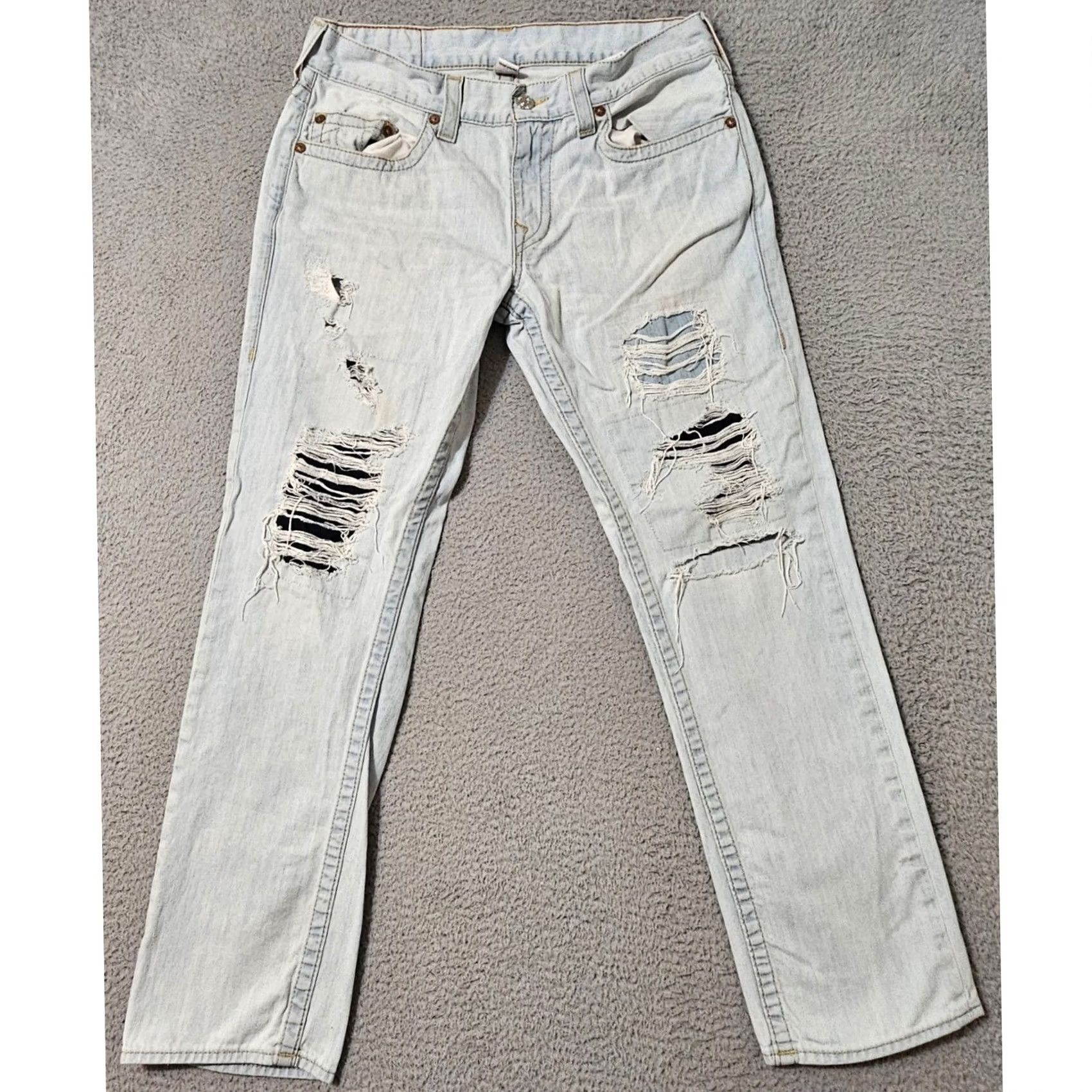 True Religion True Religion Jeans Mens 34 x 31 Light Blue Distressed Slim Size US 34 / EU 50 - 3 Thumbnail