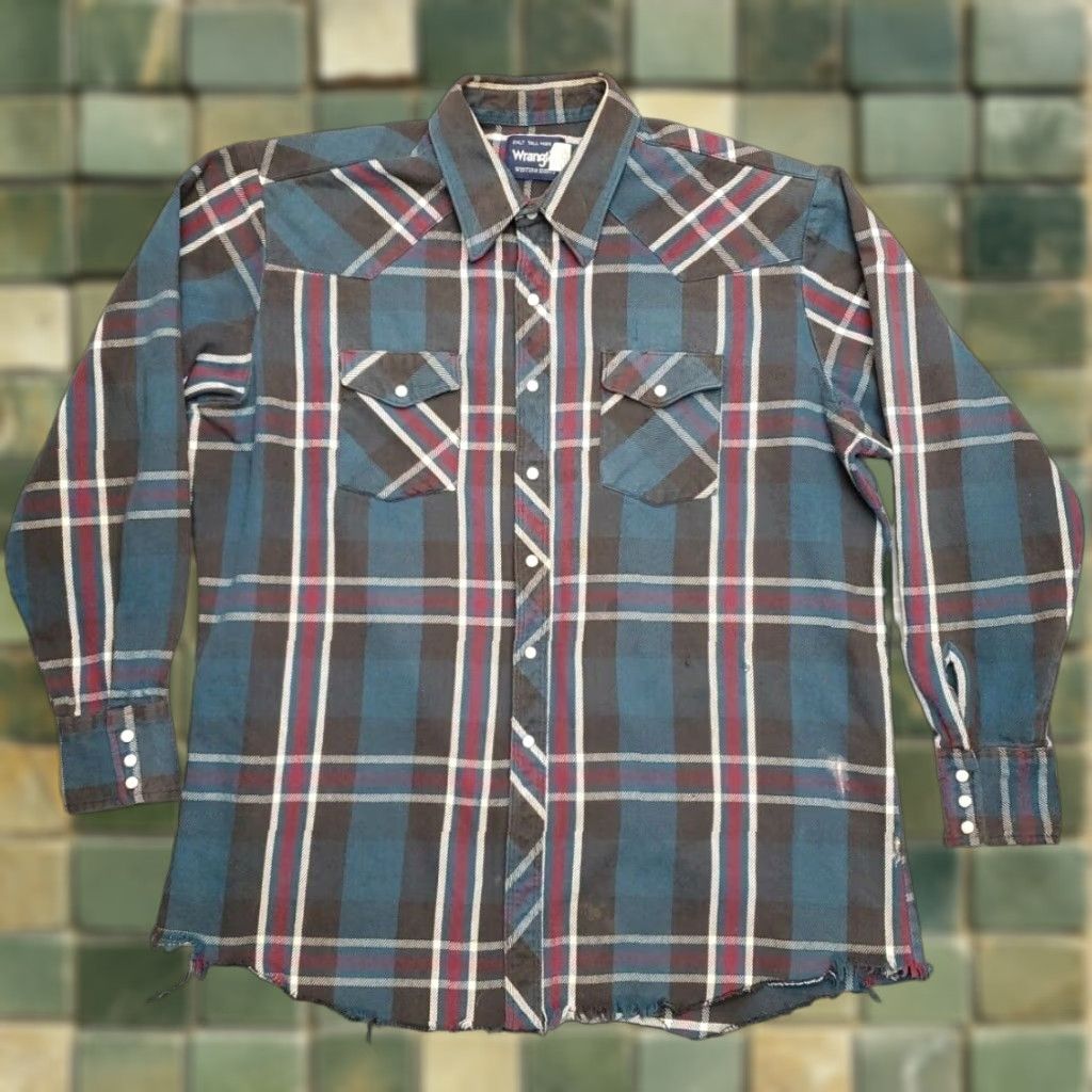 Wrangler VINTAGE Wrangler Shirt Mens XXL Tall Blue Plaid Flannel Pearl Snap Western Cowboy Work Size US XL / EU 56 / 4 - 1 Thumbnail