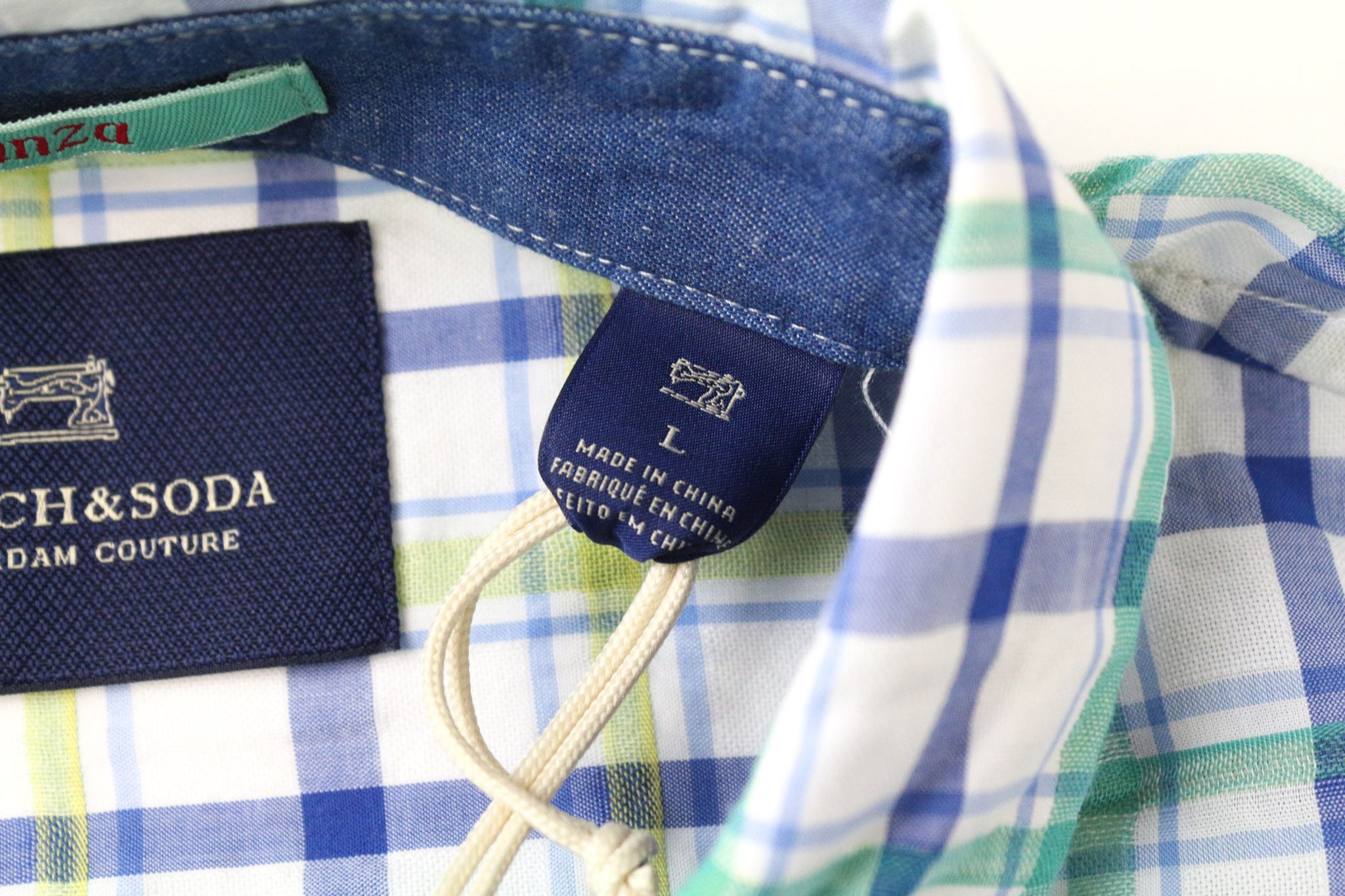 Scotch & Soda AMS COUTURE L Blue Green White Checked Cotton Shirt 75409 Size US L / EU 52-54 / 3 - 6 Thumbnail