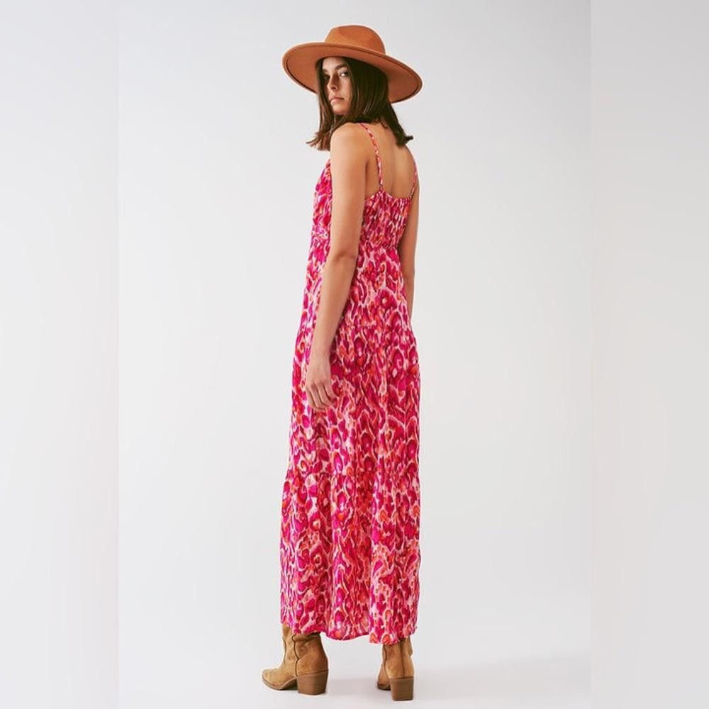 Designer Floral Print Maxi Dress With v Neck in Pink Size S / US 4 / IT 40 - 2 Thumbnail