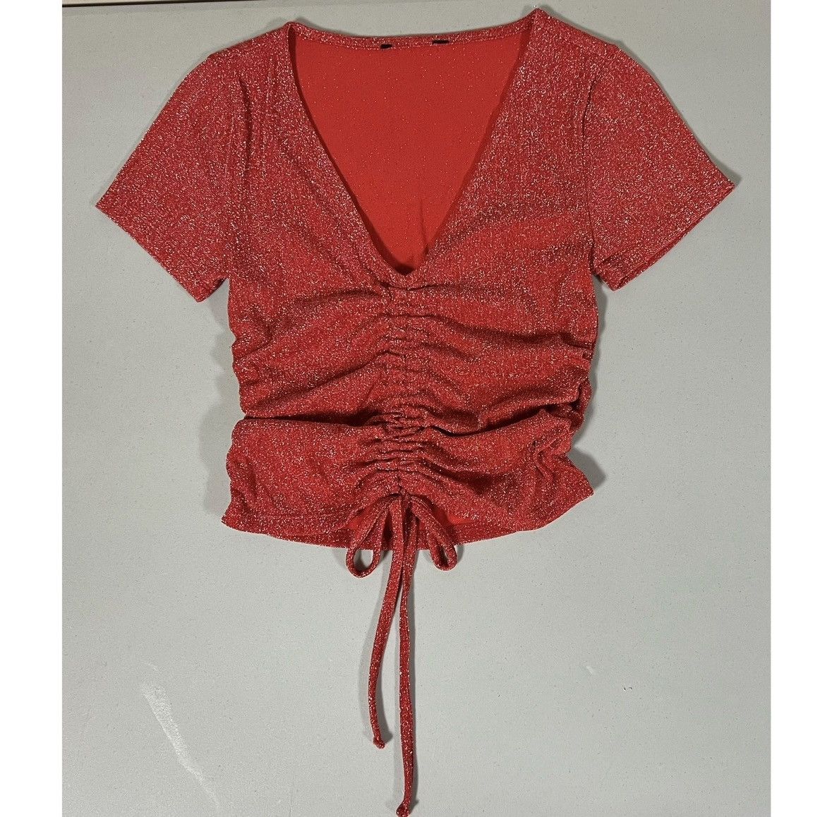 Japanese Brand Red Glitter Short Sleeve Tee Shirt Crop Top Blouse Size M ♥️✨ Size M / US 6-8 / IT 42-44 - 1 Thumbnail