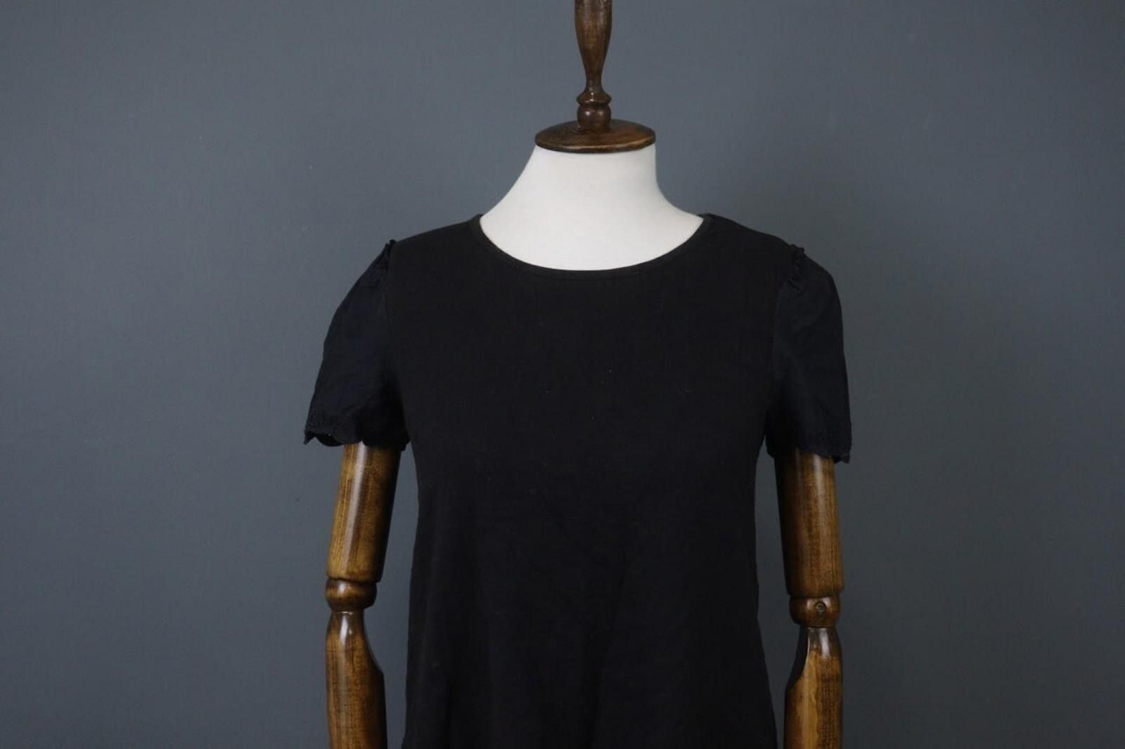Designer ME+EM Black Cotton Crew Neck Puff Sleeve Blouse Top Size 6 Size M / US 6-8 / IT 42-44 - 2 Thumbnail