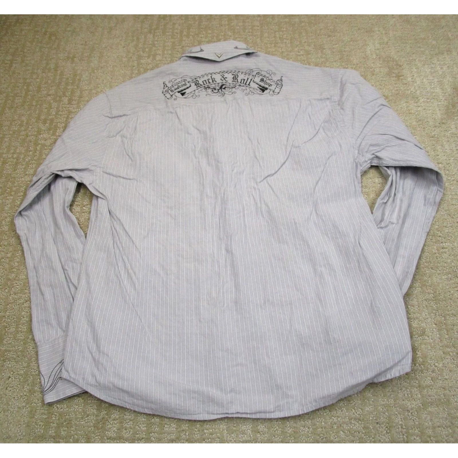 Fender Fender Shirt Men 2XL Gray Striped Long Sleeve Embroidered Rock & Roll Snap Button-Up Casual Shirt Size US XXL / EU 58 / 5 - 3 Thumbnail