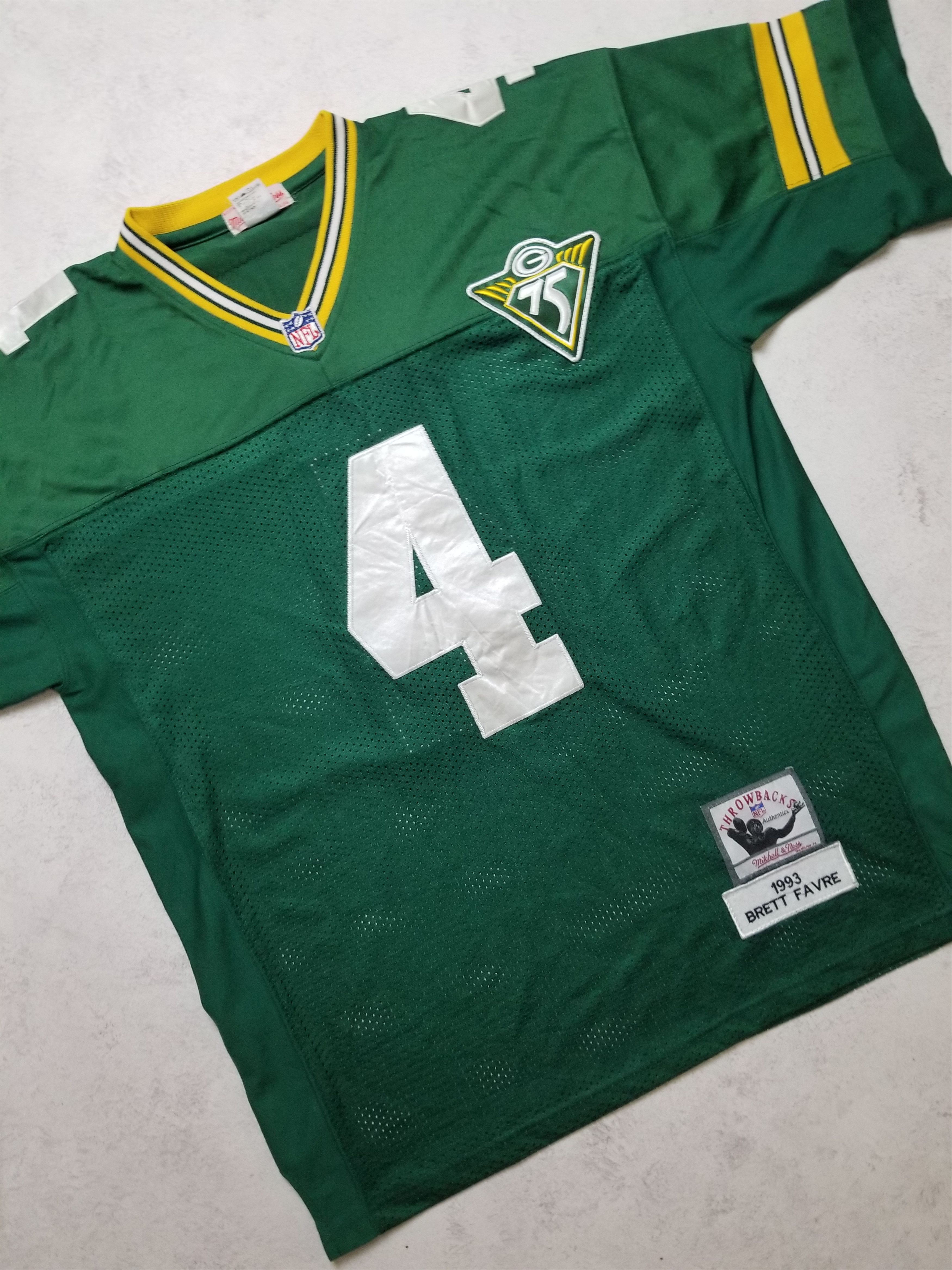Mitchell & Ness NFL Packers 4 Brett Favre Throwback Jersey 75th Anniv. Patch Size US L / EU 52-54 / 3 - 9 Thumbnail