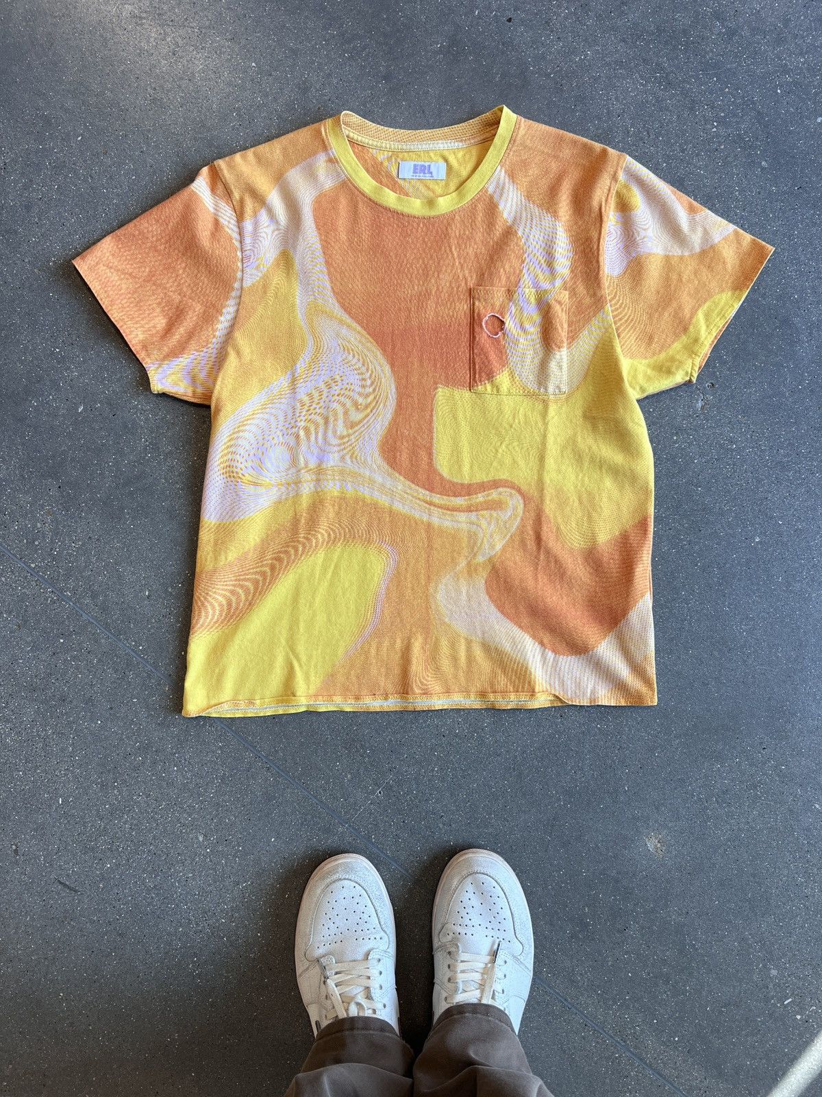 image of Erl Orange Swirl Neon T-Shirt, Men's (Size Small)