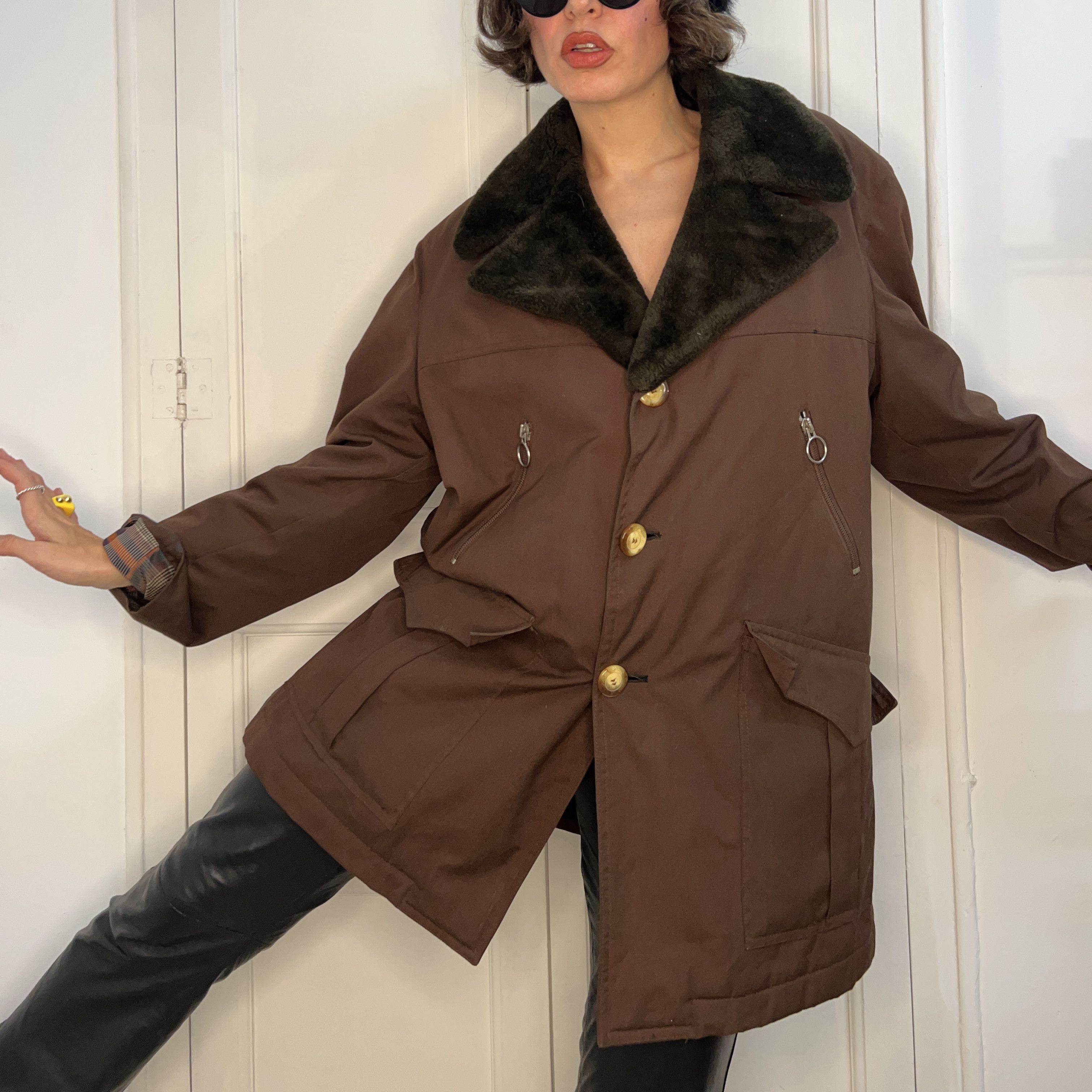 Vintage Vintage 70s Brown Tergal Jacket Size XL / US 12-14 / IT 48-50 - 7 Thumbnail