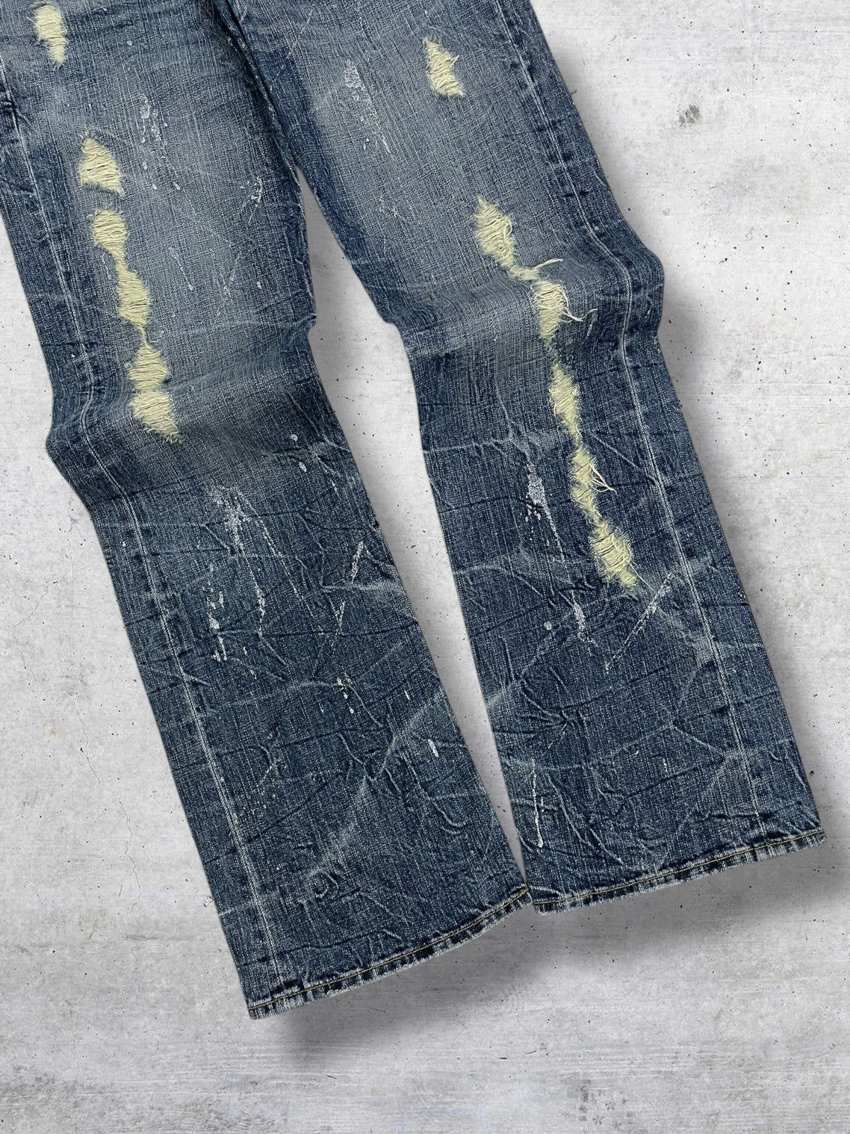 Tornado Mart VINTAGE JAPAN FLARED RIPPED DISTRESSED SPLASH SEMANTIC DENIM Size US 32 / EU 48 - 2 Thumbnail