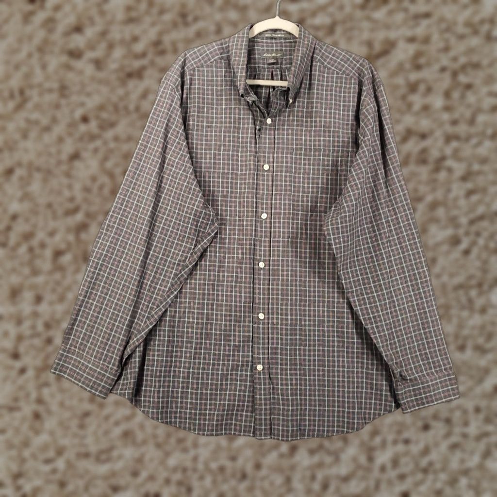 Eddie Bauer Eddie Bauer Shirt Mens 2XL Gray Red Plaid Button Up Wrinkle Free Relaxed Fit Size US XXL / EU 58 / 5 - 1 Thumbnail