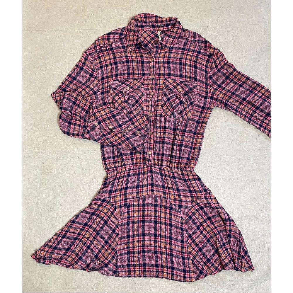 Free People NWT New Free People Milo Plaid Button Down Mini Pink Dress Size S / US 4 / IT 40 - 8 Thumbnail