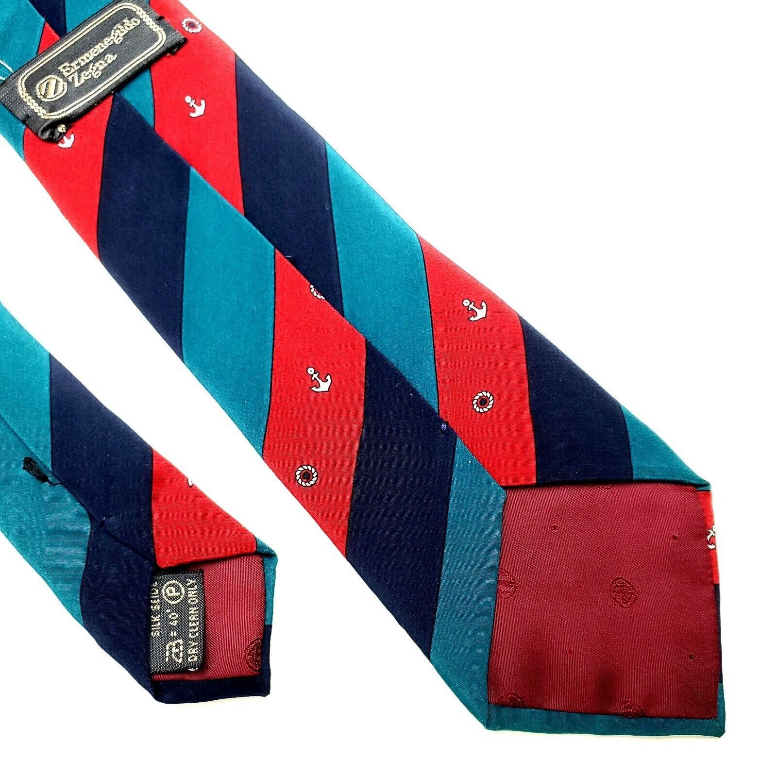 Ermenegildo Zegna Ermenegildo Zegna Silk Tie Red Blue Striped Anchor Skinny Size ONE SIZE - 5 Thumbnail