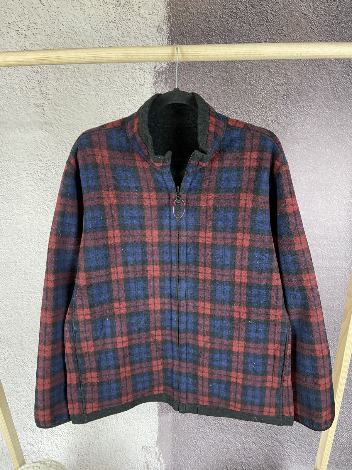 Japanese Brand UNIQLO reversible checkered/black fleece full zip sweater Size US XL / EU 56 / 4 - 3 Thumbnail