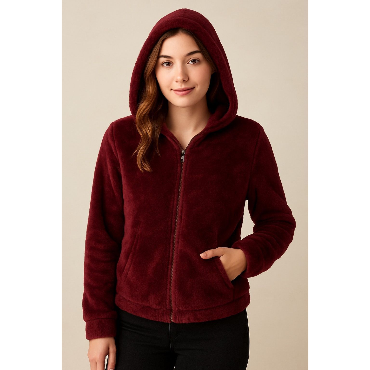 Other Y2K Plush Faux Fur Zip Up Hoodie No Boundaries Burgundy S Size S / US 4 / IT 40 - 1 Thumbnail