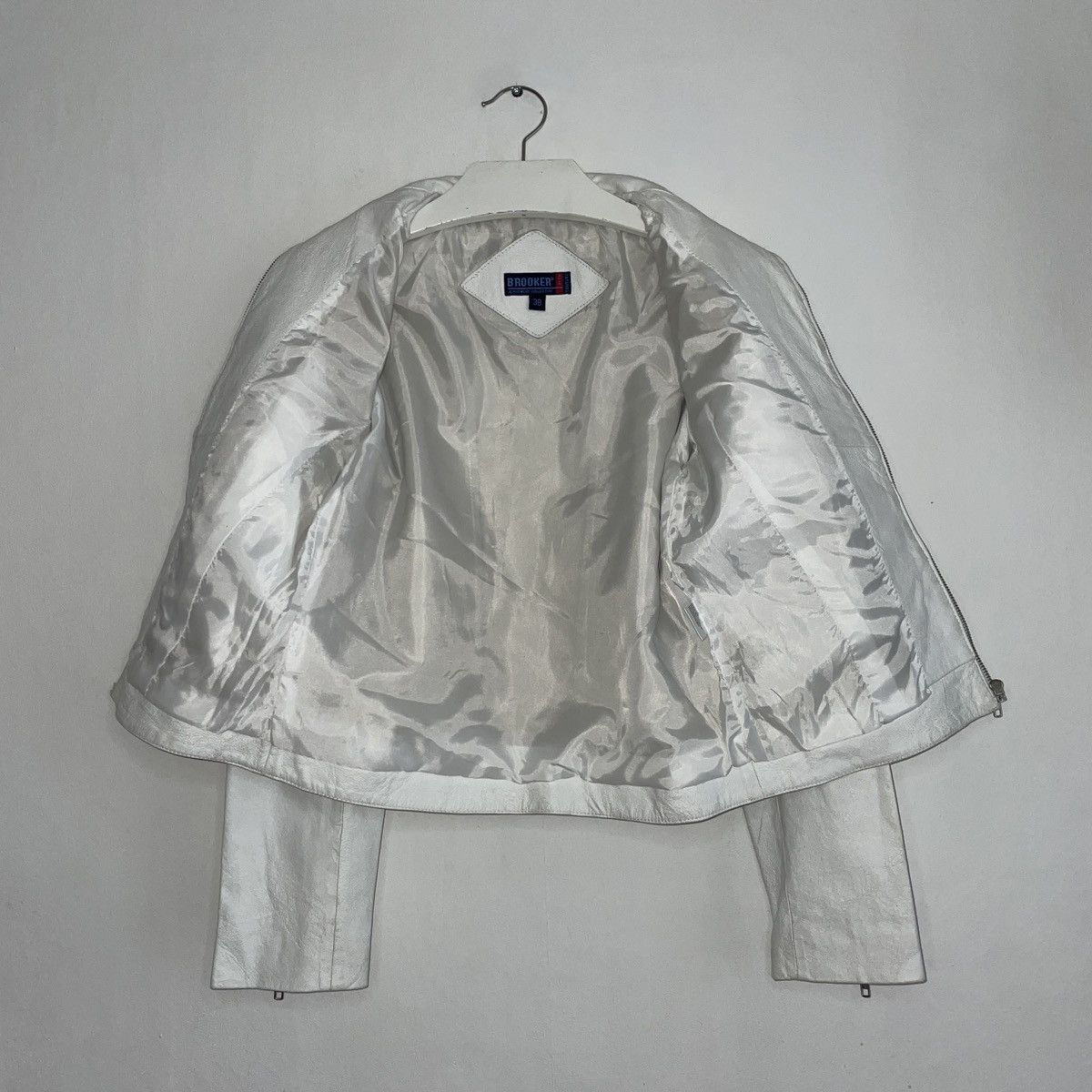 Vintage Vintage White Zip Leather Jacket Size S / US 4 / IT 40 - 10 Thumbnail