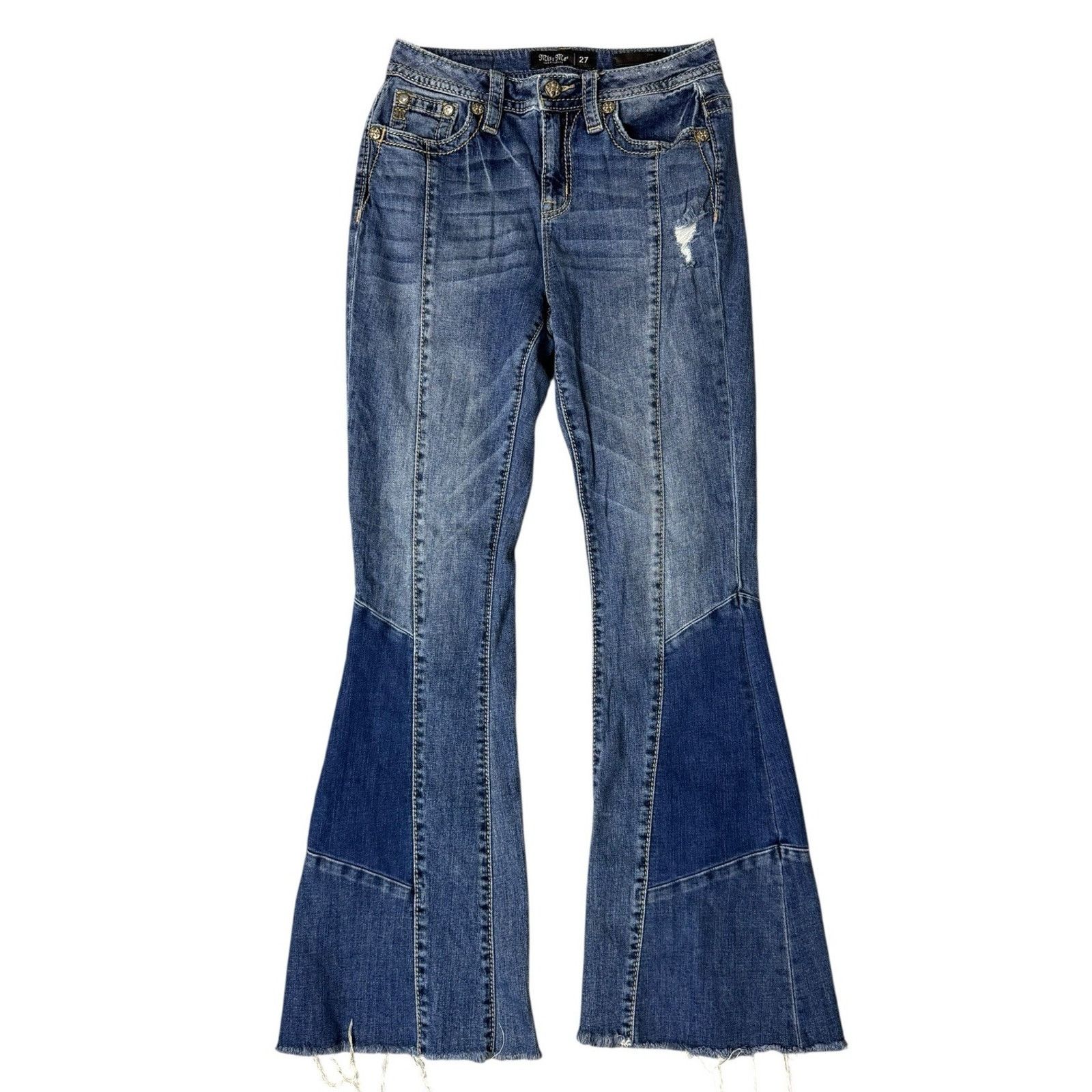 Miss Me Y2K Vintage MISS ME High Rise Crystal Patchwork Flare Jeans Size 27" / US 4 / IT 40 - 2 Thumbnail