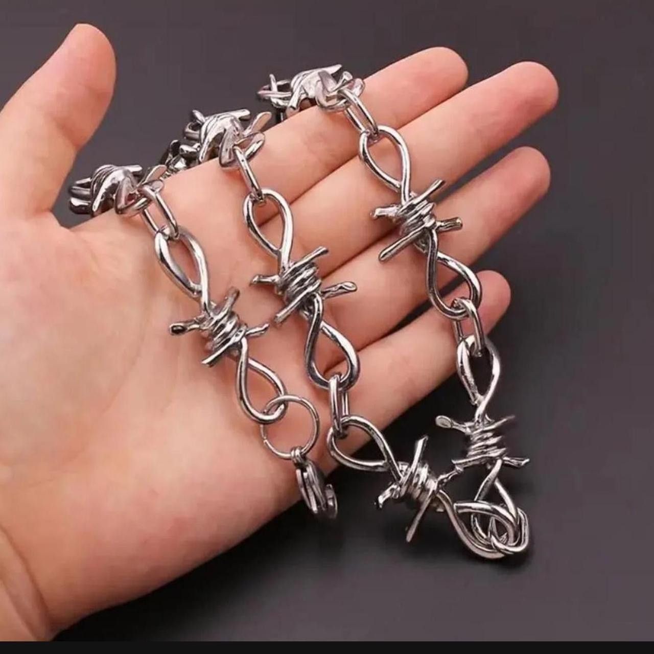 Jewelry Silver Barb Wire Chain Necklace -CHN Size ONE SIZE - 5 Thumbnail