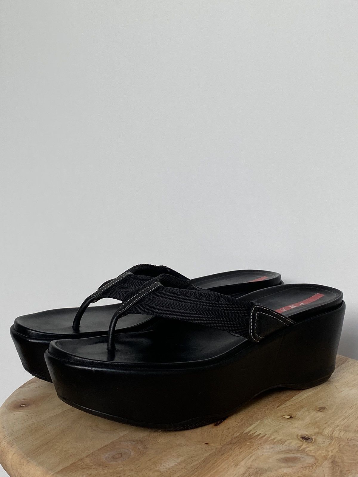 Prada Vintage Thongs Flip Flops Slides on platform Wedges
