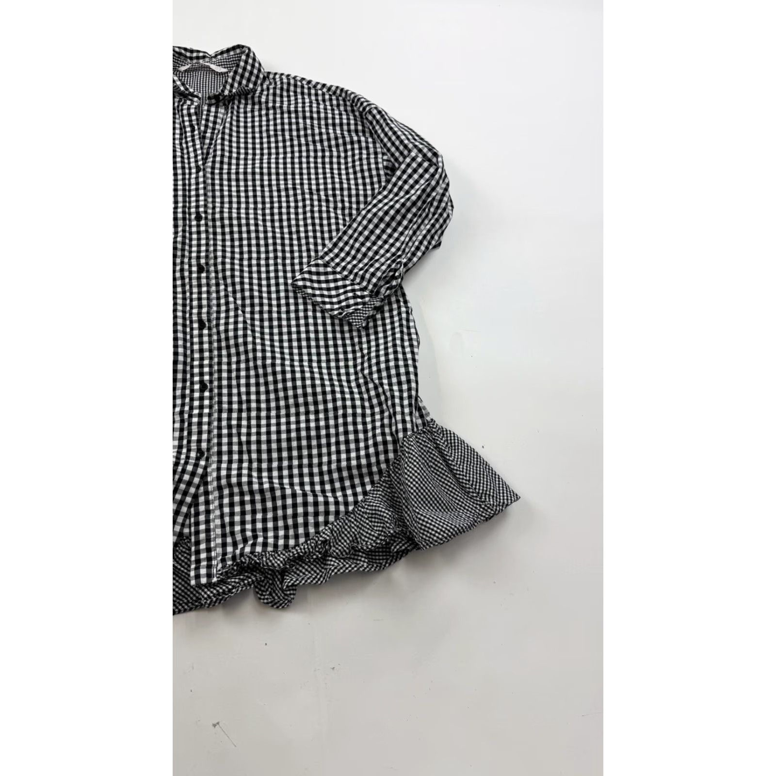 Zara Zara Shirt Womens Medium Black White Gingham Ruffle Hem Tunic Cotton Trafaluc Button-Up Size M / US 6-8 / IT 42-44 - 2 Thumbnail