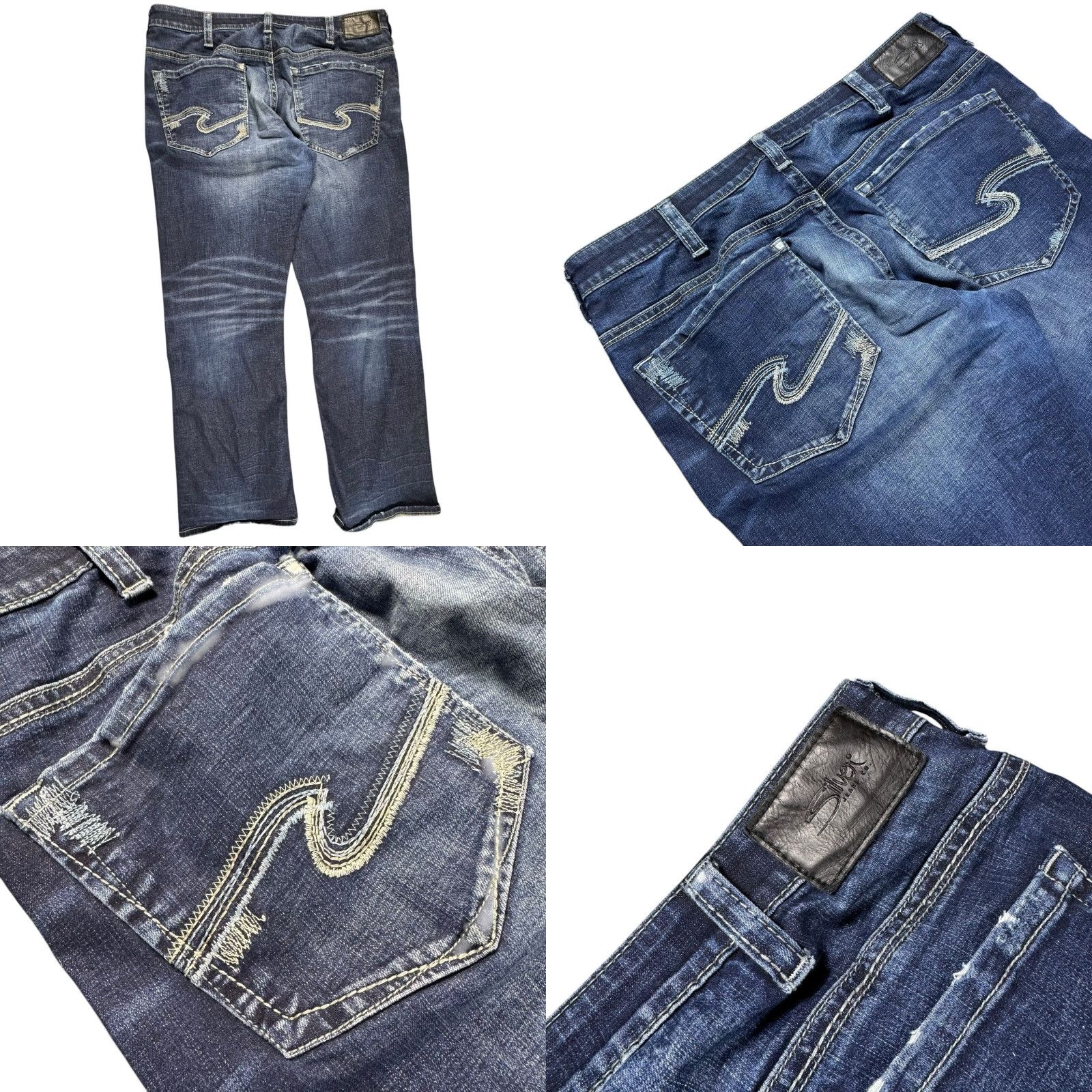 Silver Jeans Co. Silver Jeans Gordie Jeans Straight Mens 36x32 Distressed Denim Relaxed 5-Pocket Blue 90s Grunge USA Country Cowboy Metal Signature Logo Embroidered Size US 36 / EU 52 - 9 Thumbnail