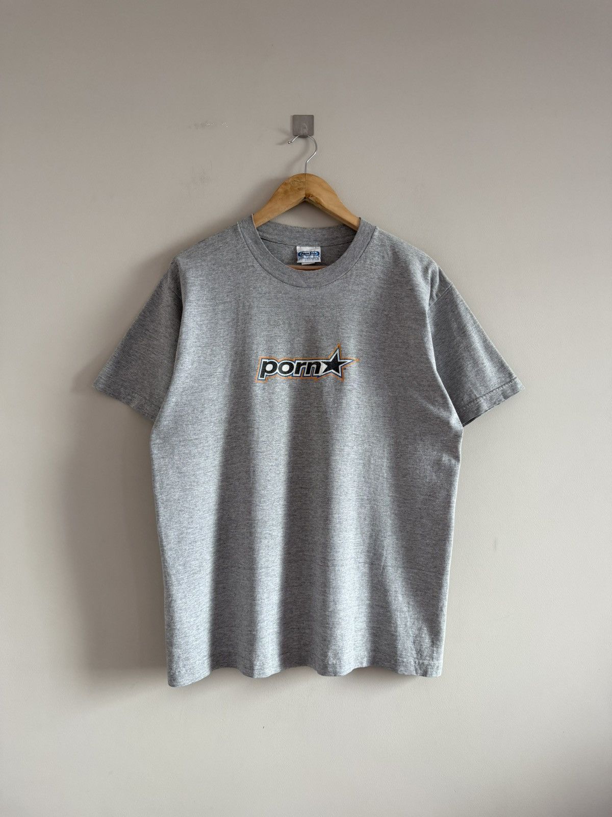 Vintage Pornstar Logo T-Shirt Made in USA Grey