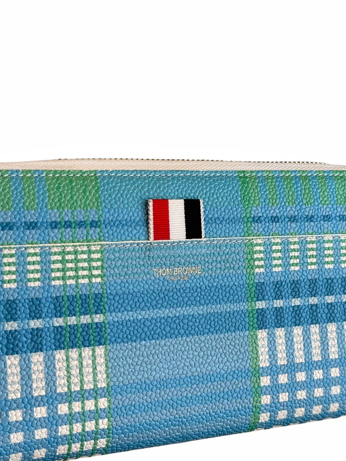 Thom Browne Pebble Grain Blue Plaid Leather Wallet Size ONE SIZE - 4 Thumbnail
