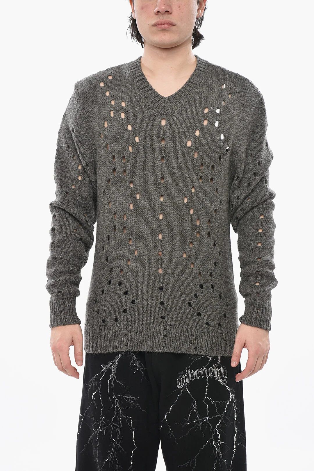 Givenchy og1mm0326 Openwork Alpaca-Blend Crewneck Sweater in Grey Size US XL / EU 56 / 4 - 1 Thumbnail