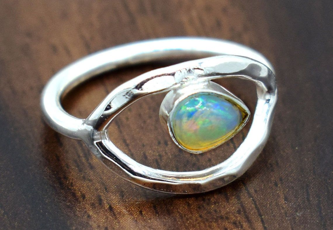Handmade Handmade Pear Ethiopian Opal Ring Boho 925 Silver Gemstone Size ONE SIZE - 1 Thumbnail
